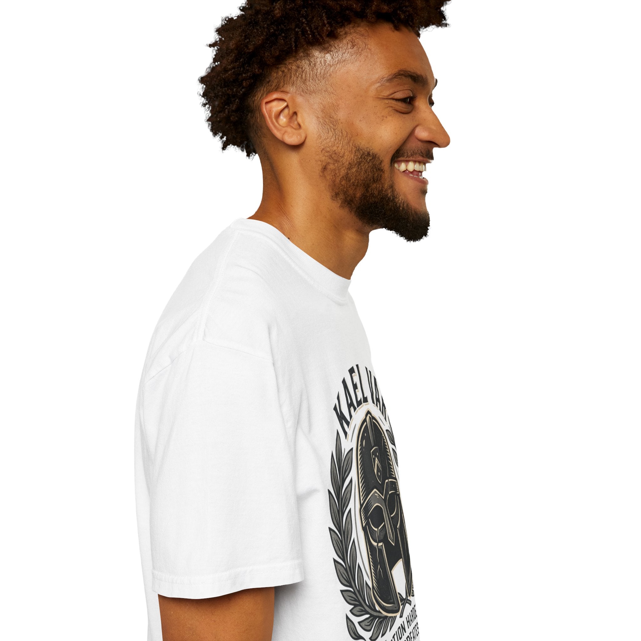 Power Runs Black PRB Kael Var Helmet Graphic T-Shirt — "Protection Hardens Form" Warrior Tee by Printify