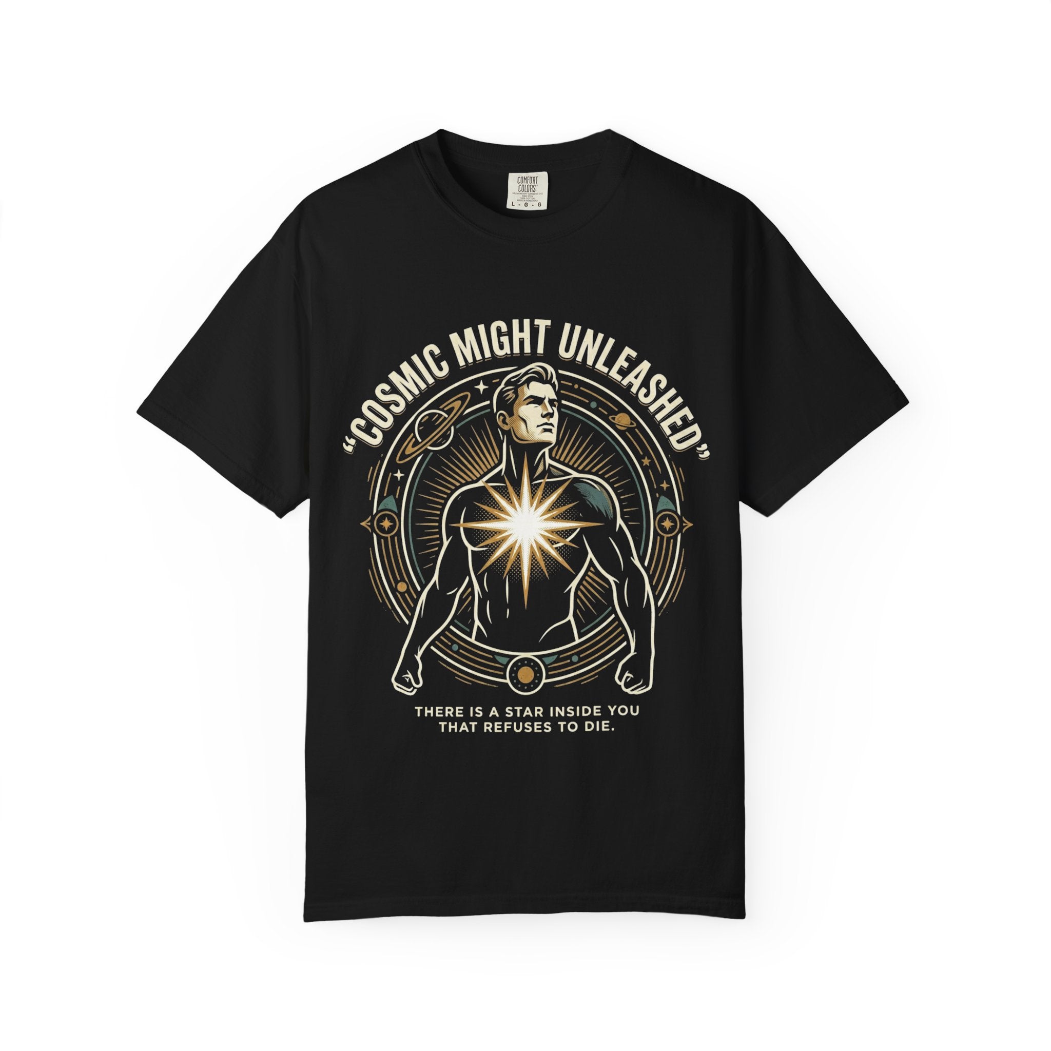 PRB Starforged Flex Cosmic Might Unleashed T-Shirt — Astral Hero Graphic Tee by Power Runs Black