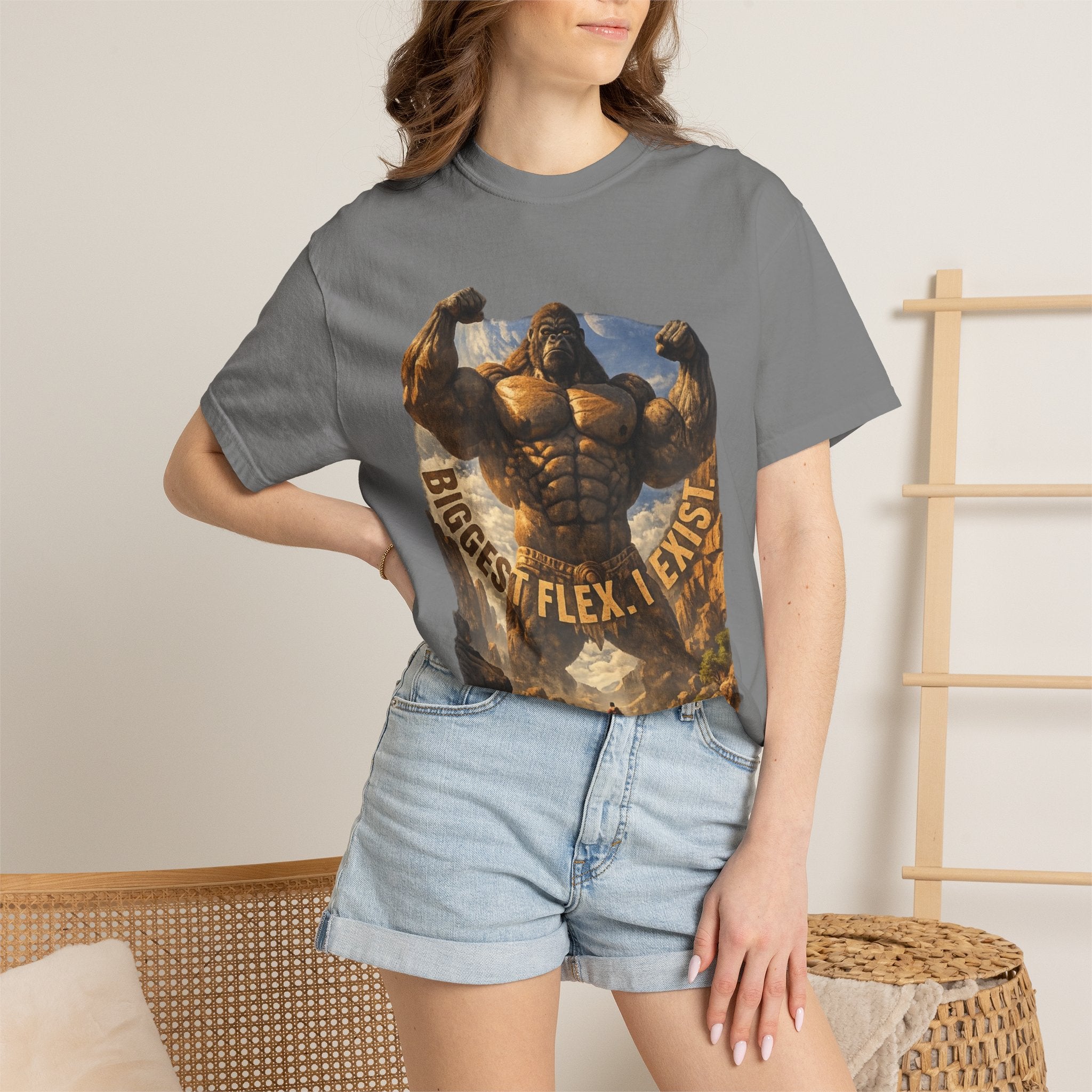 PRB Biggest Flex I Exist T-Shirt — Funny Muscle Gorilla Graphic Tee by Power Runs Black