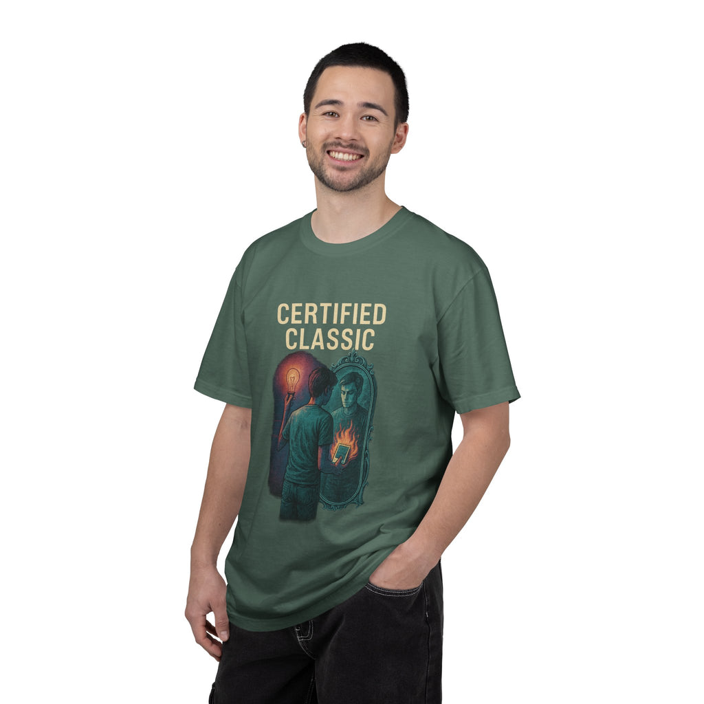 PRB Certified Classic Mirror Illustration T-shirt | Retro Mystic Artwork by Power Runs Black