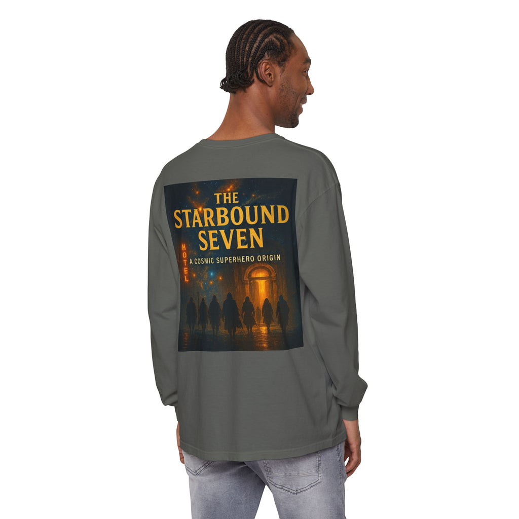 PRB The Starbound Seven graphic long sleeve shirt | cosmic superhero poster by Power Runs Black