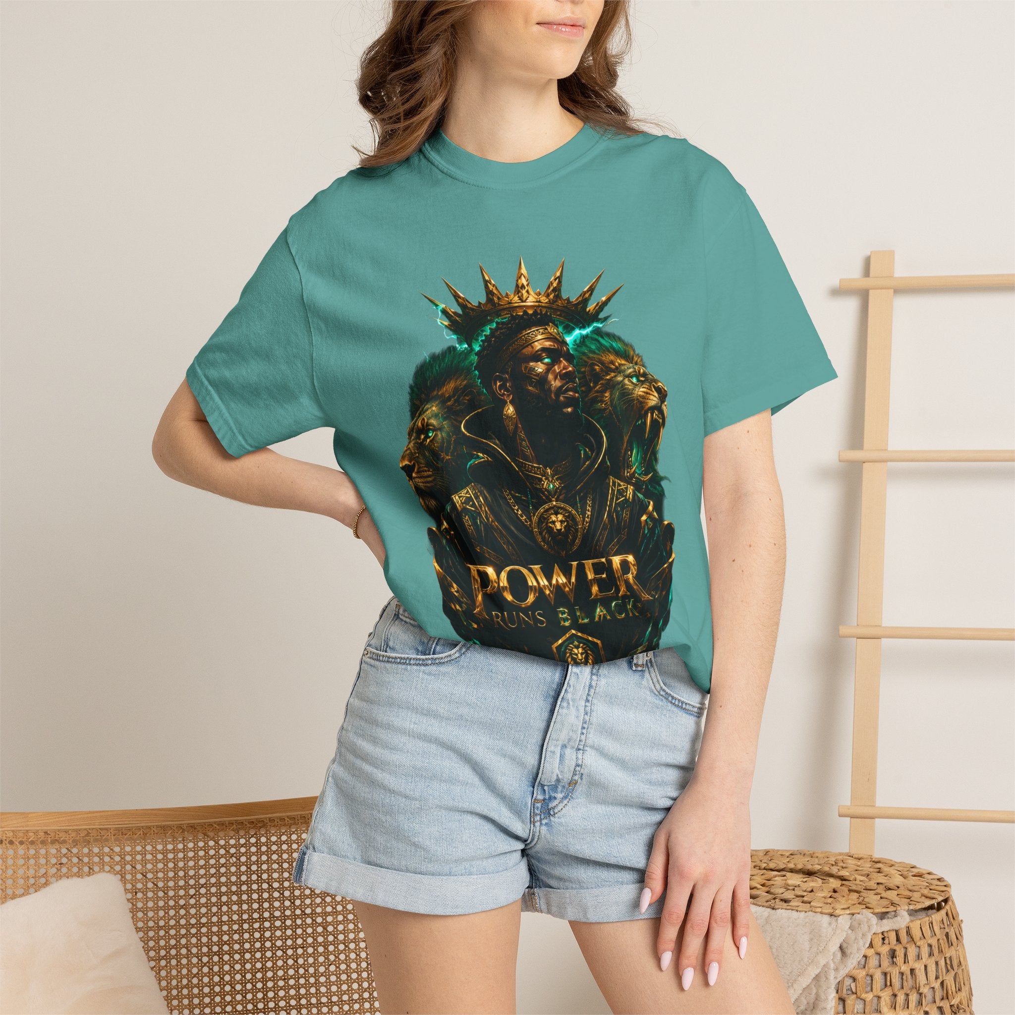 Power Runs Black PRB Green Angel Graphics Tee by Power Runs Black