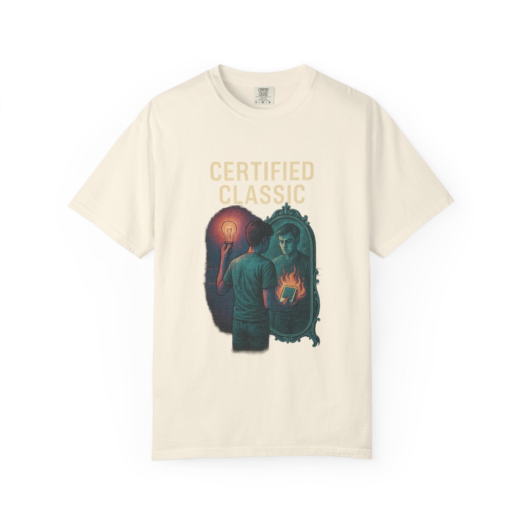 PRB Certified Classic Mirror Illustration T-shirt | Retro Mystic Artwork by Power Runs Black