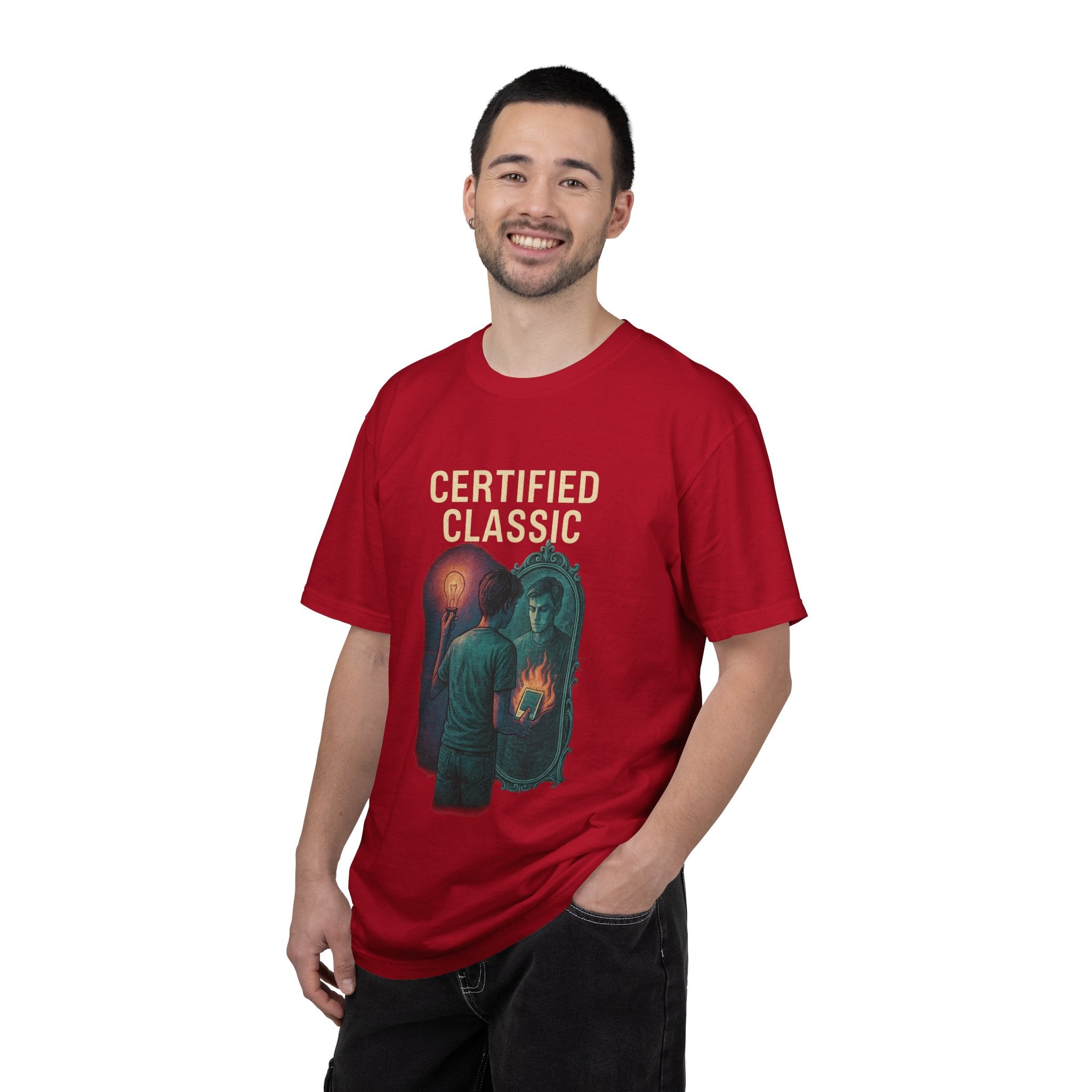 PRB Certified Classic Mirror Illustration T-shirt | Retro Mystic Artwork by Power Runs Black