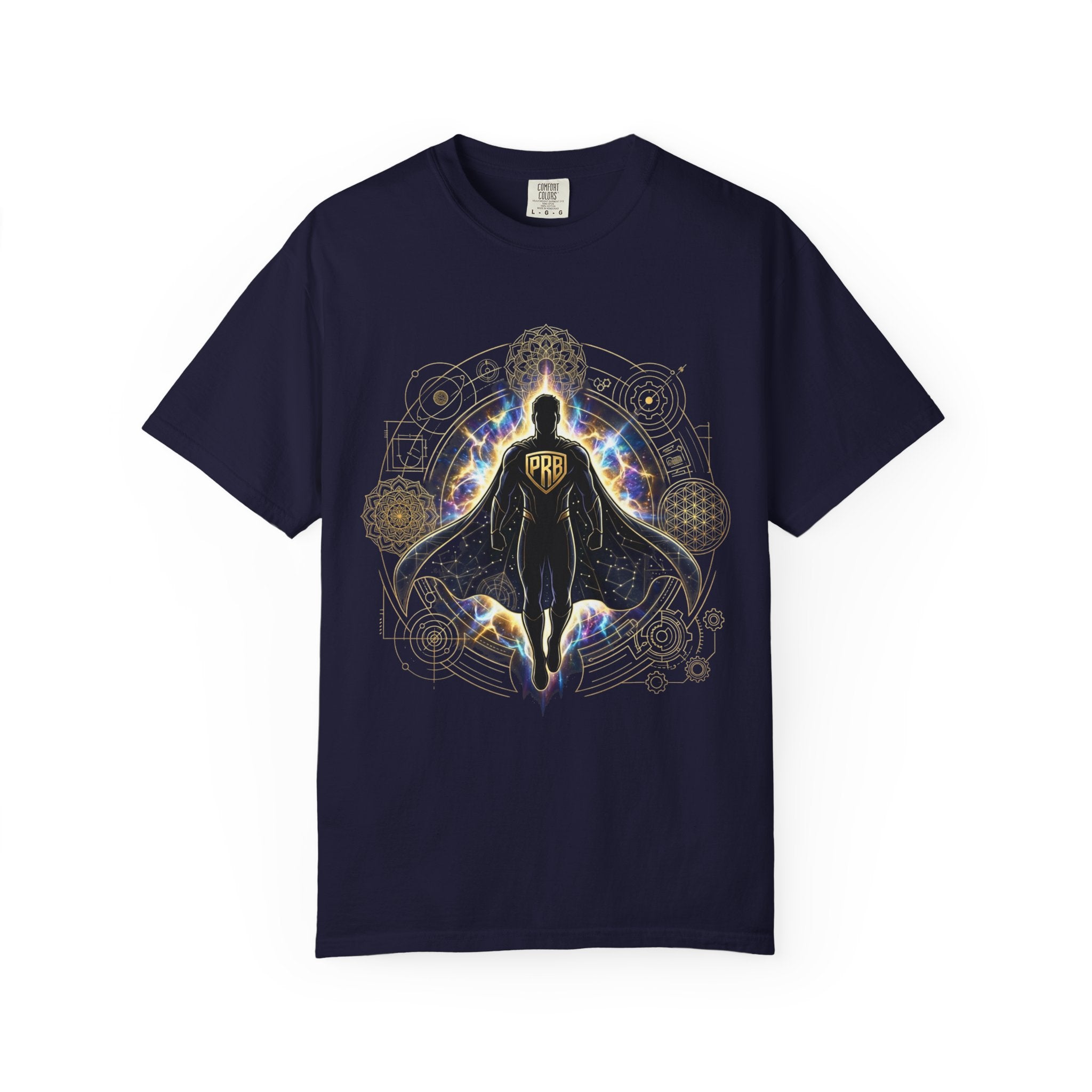 PRB Mystic Cloaked Hero Graphic T-Shirt | Cosmic Aura Geometric Streetwear Tee by Printify