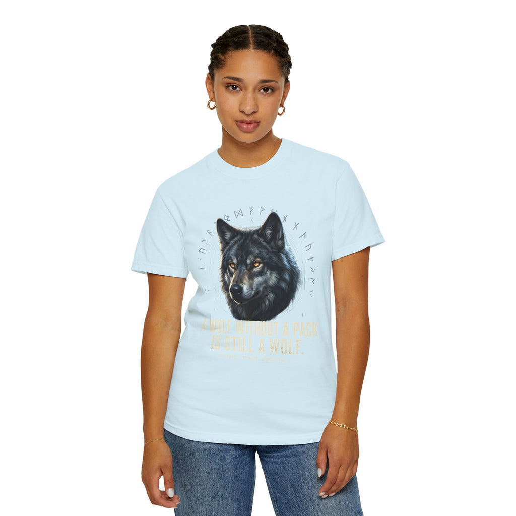 PRB Wolf Graphic T-Shirt — "A Wolf Without a Pack Is Still a Wolf" Inspirational Tee by Printify