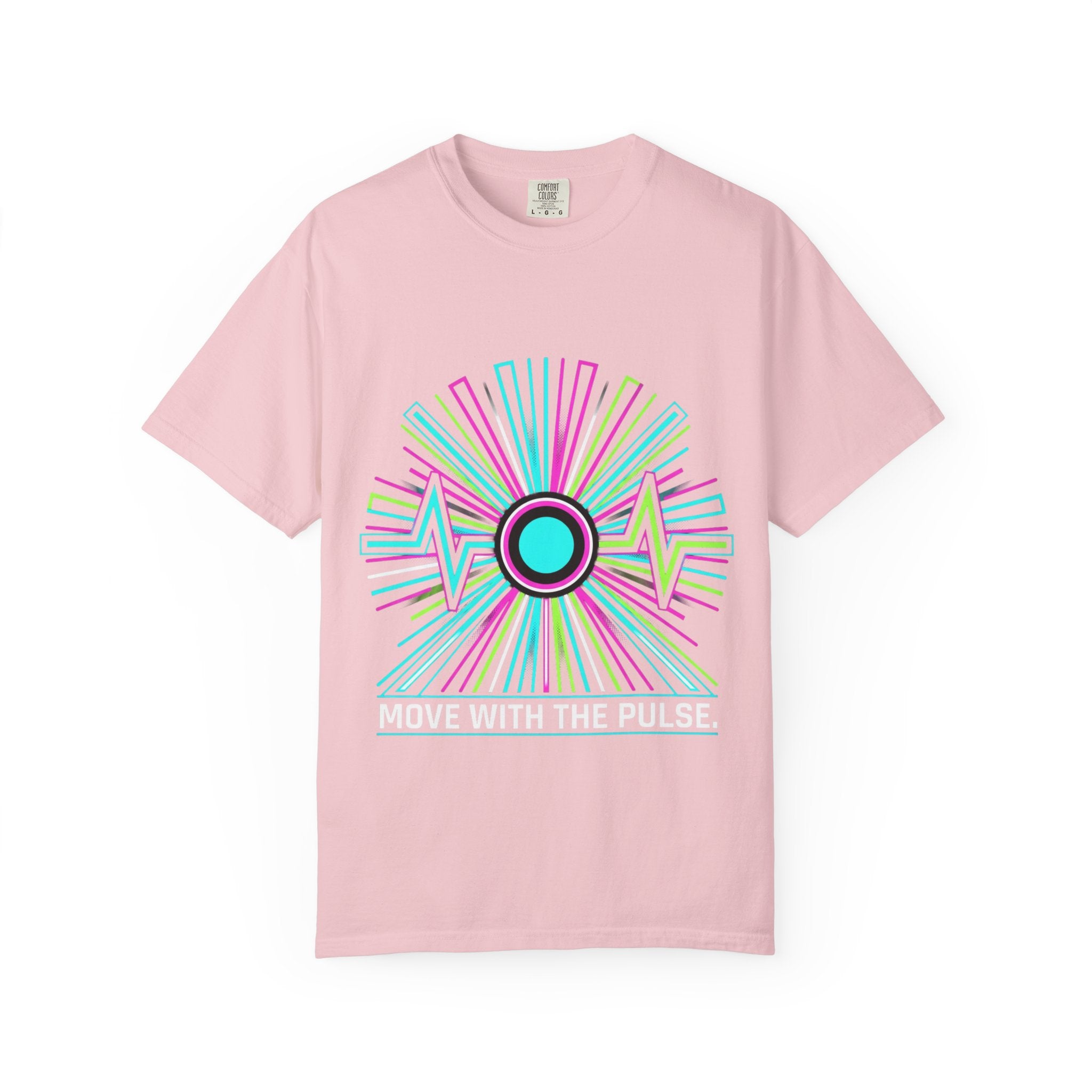 Power Runs Black PRB Electric "Move With Pulse" Graphic T-Shirt — Neon Sunburst Design by Printify
