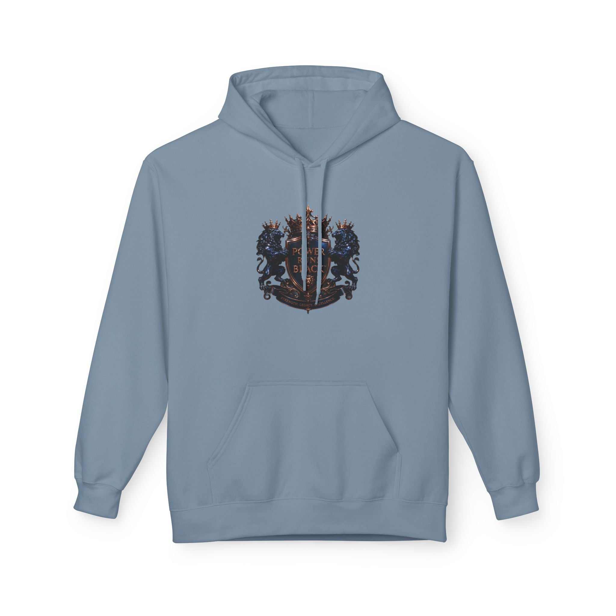 Power Runs Black crest hoodie | medieval shield with lions and wings by Power Runs Black