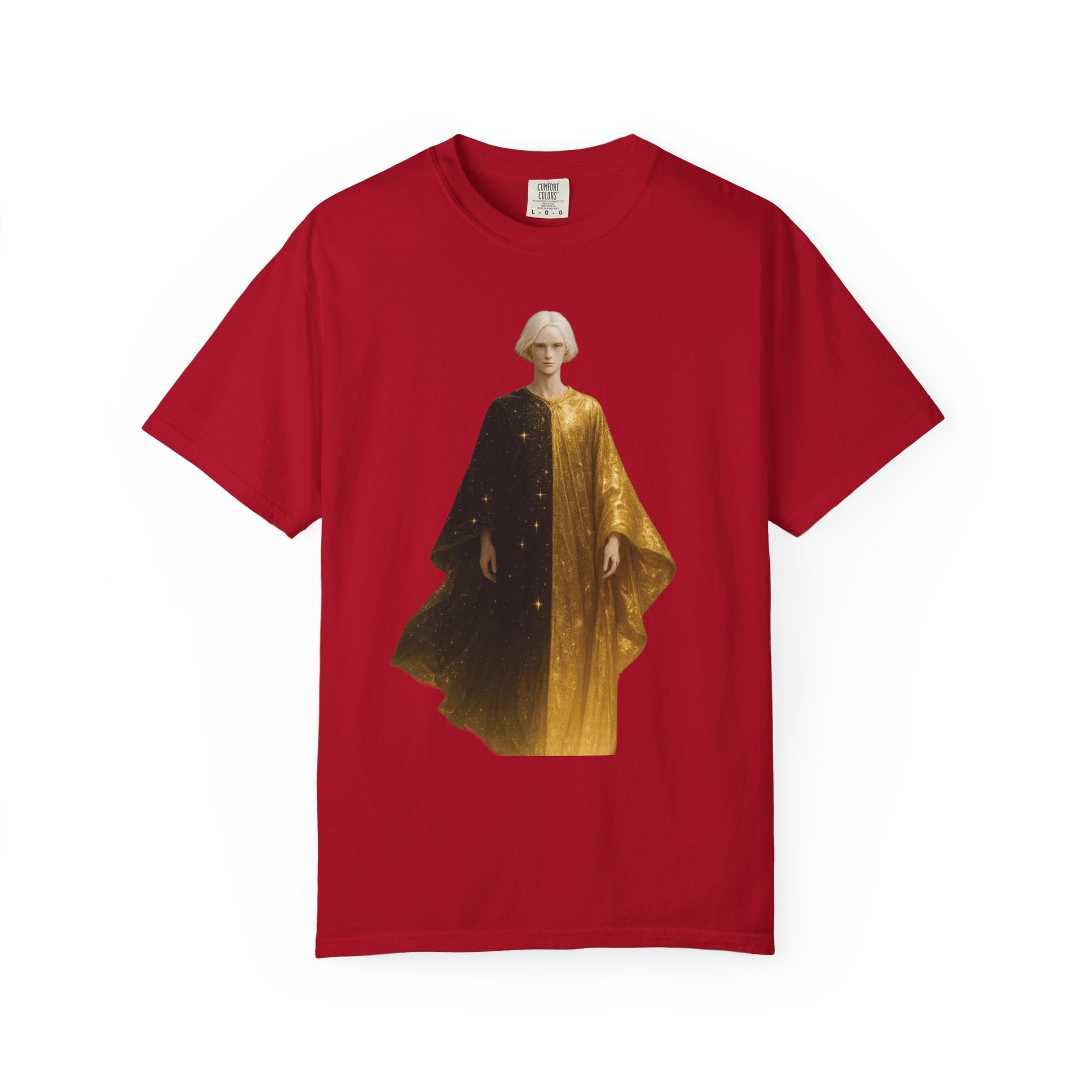 Power Runs Black PRB Twelfth Golden Cloak Figure T-Shirt | Surreal Angelic Portrait by Power Runs Black