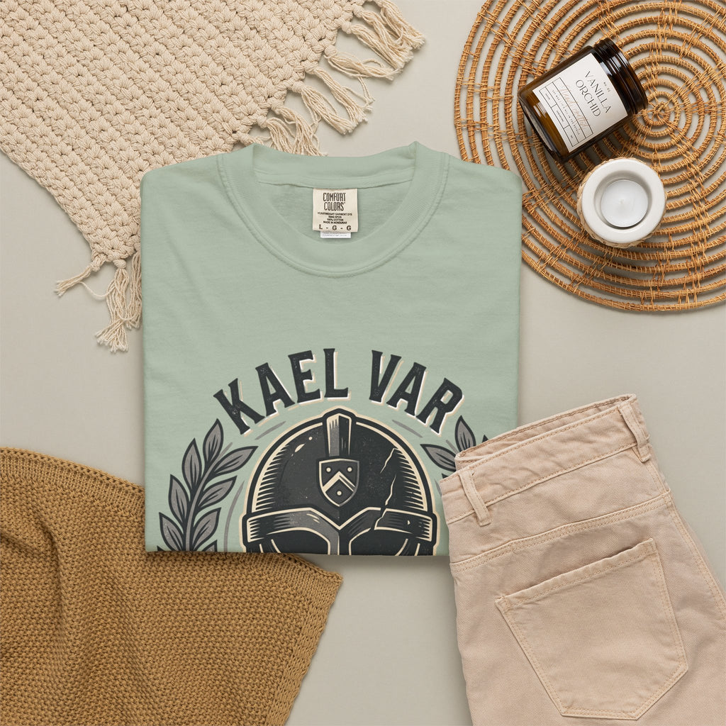 Power Runs Black PRB Kael Var Helmet Graphic T-Shirt — "Protection Hardens Form" Warrior Tee by Printify