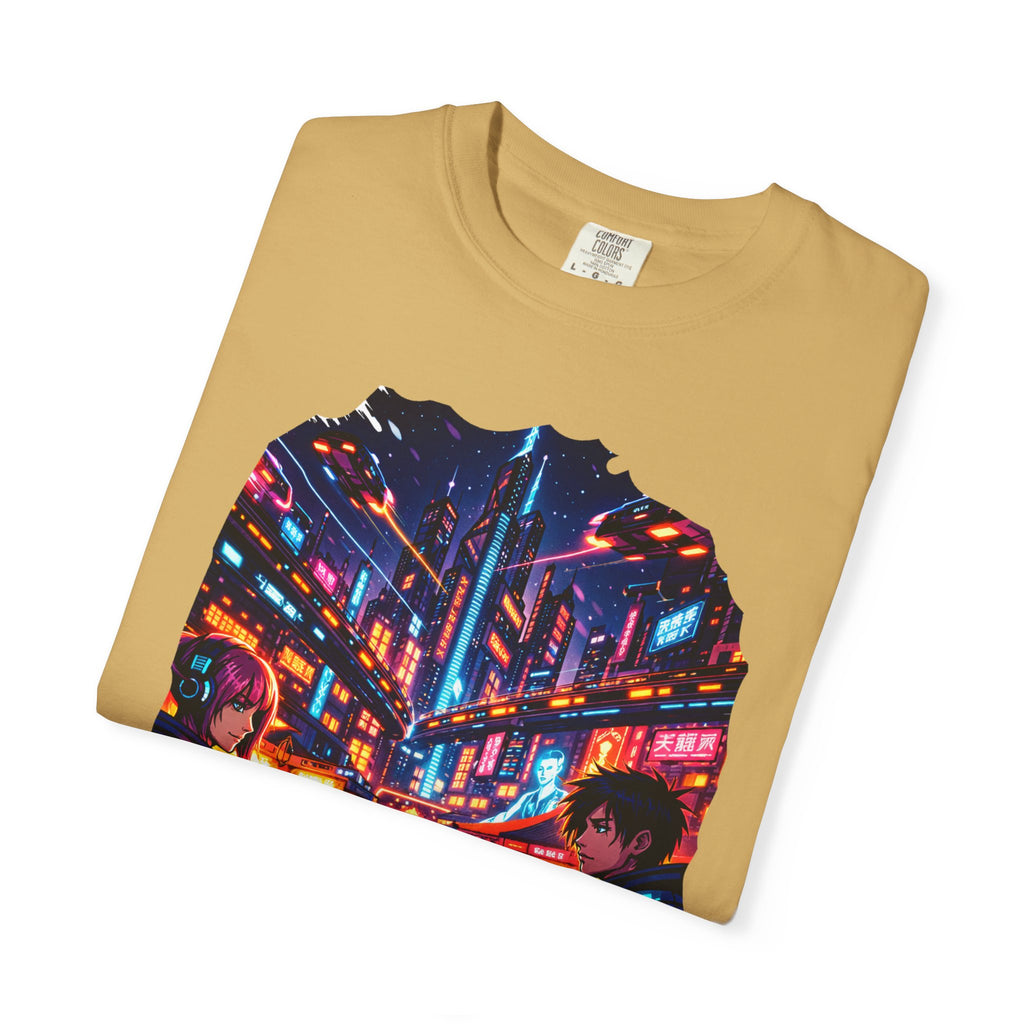 PRB Neon Cyberpunk Cityscape T-shirt | Anime Night Rain Streets by Power Runs Black