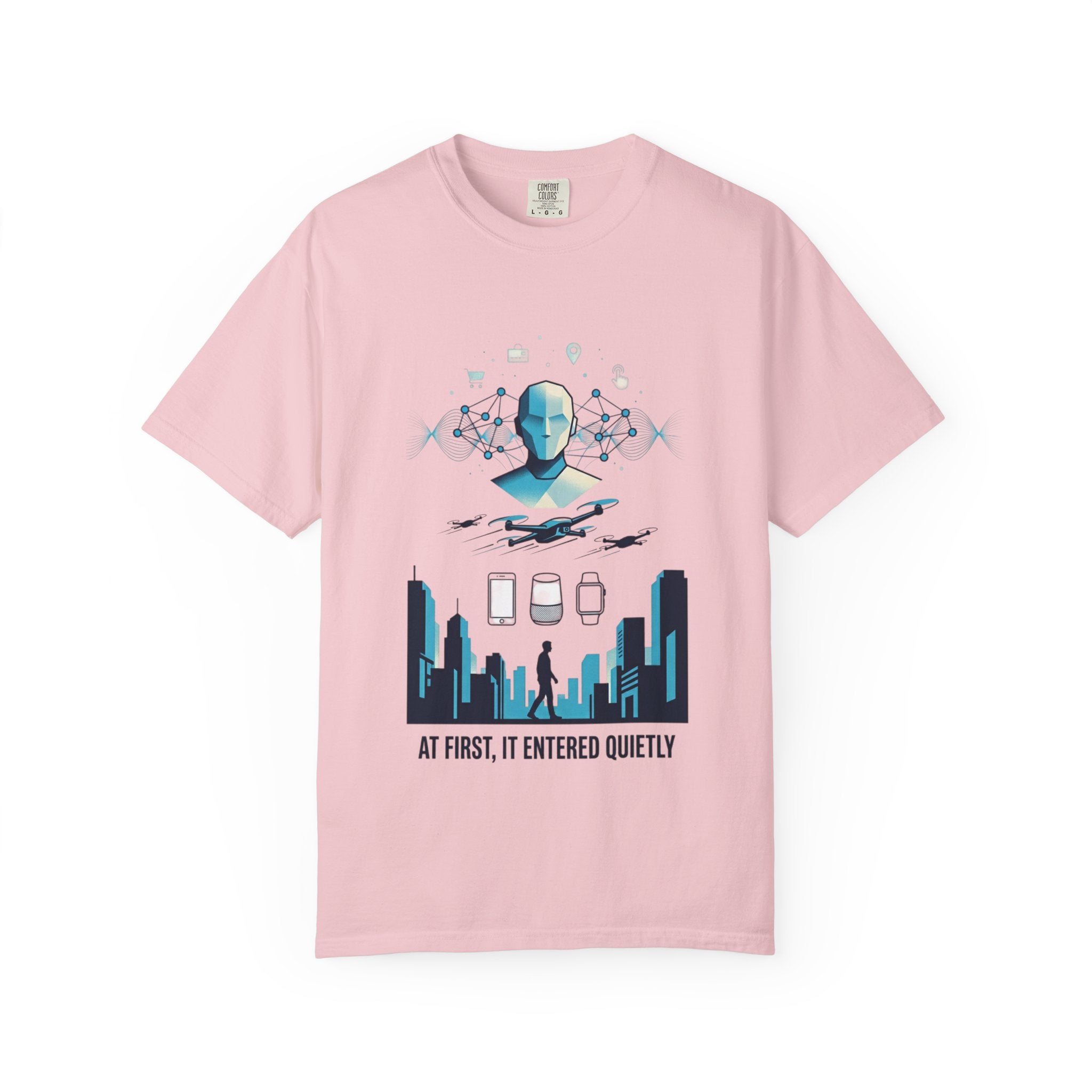 Power Runs Black AI Metropolis T-Shirt — 'At First, It Entered Quietly' Cybercity Graphic Tee by Concepts VS Entertainment/Tiktok shop