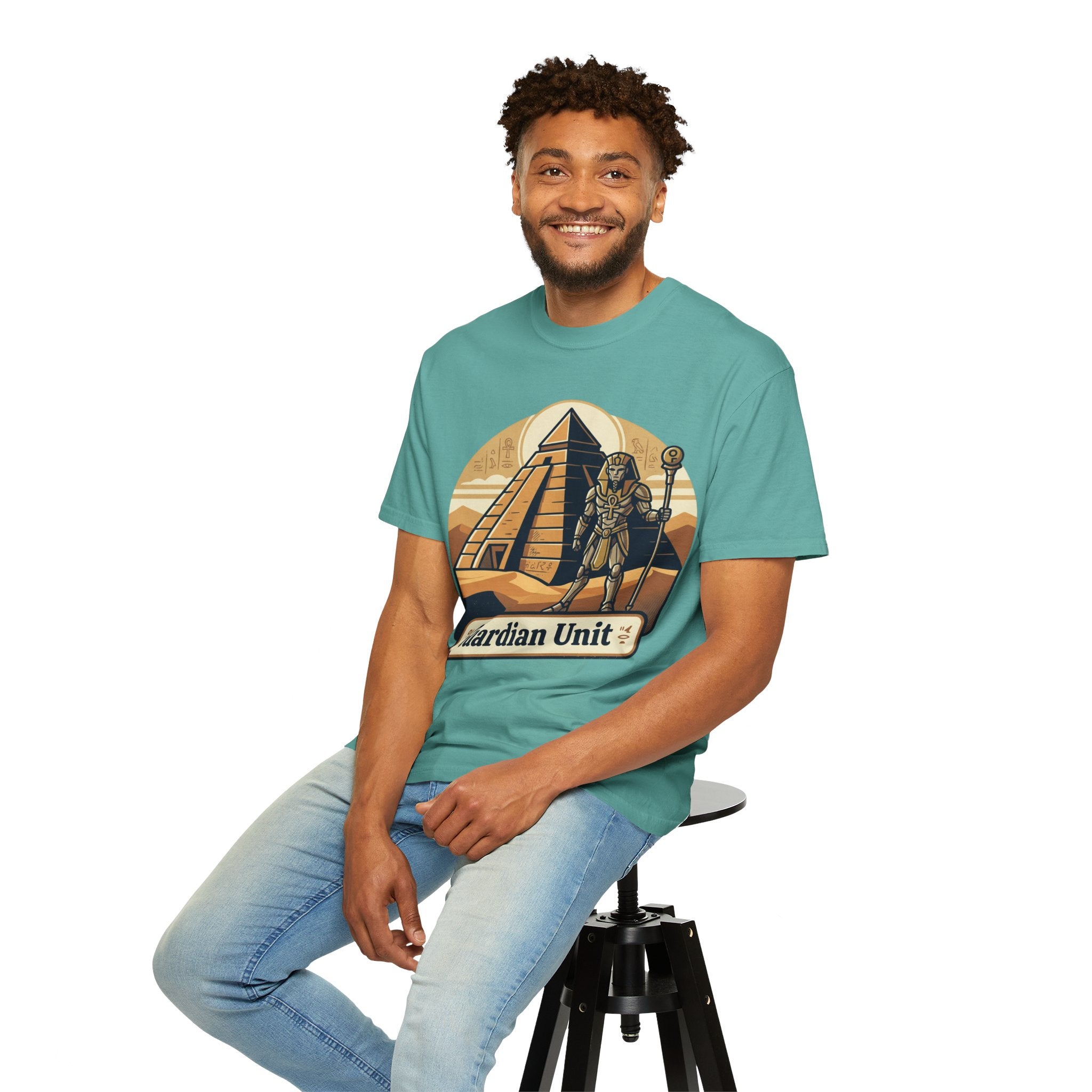 Power Runs Black PRB Guardian Unit T-Shirt — Egyptian Pyramid Sci‑Fi Graphic Tee by Printify