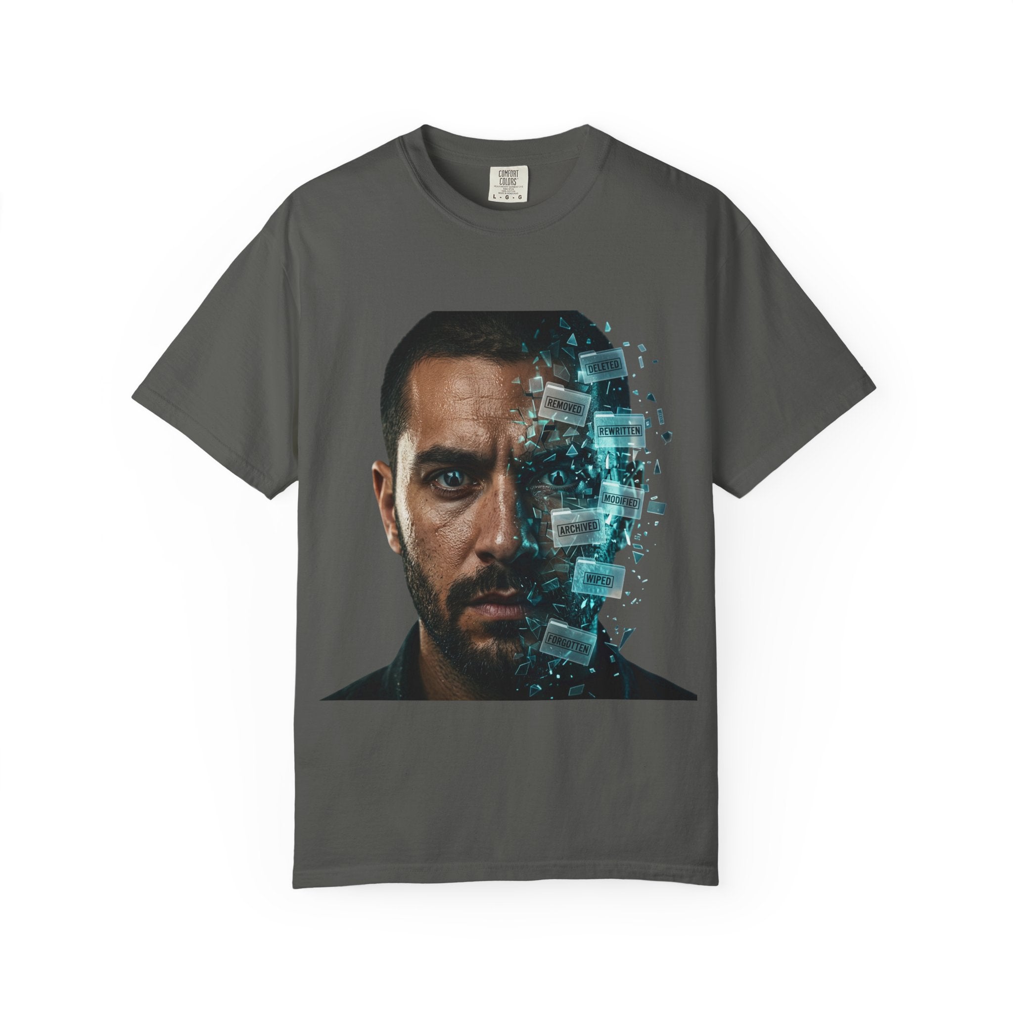 Syndication Loop Cyberpunk Portrait Tee — Tech-Noir Graphic T-Shirt | Power Runs Black by Printify
