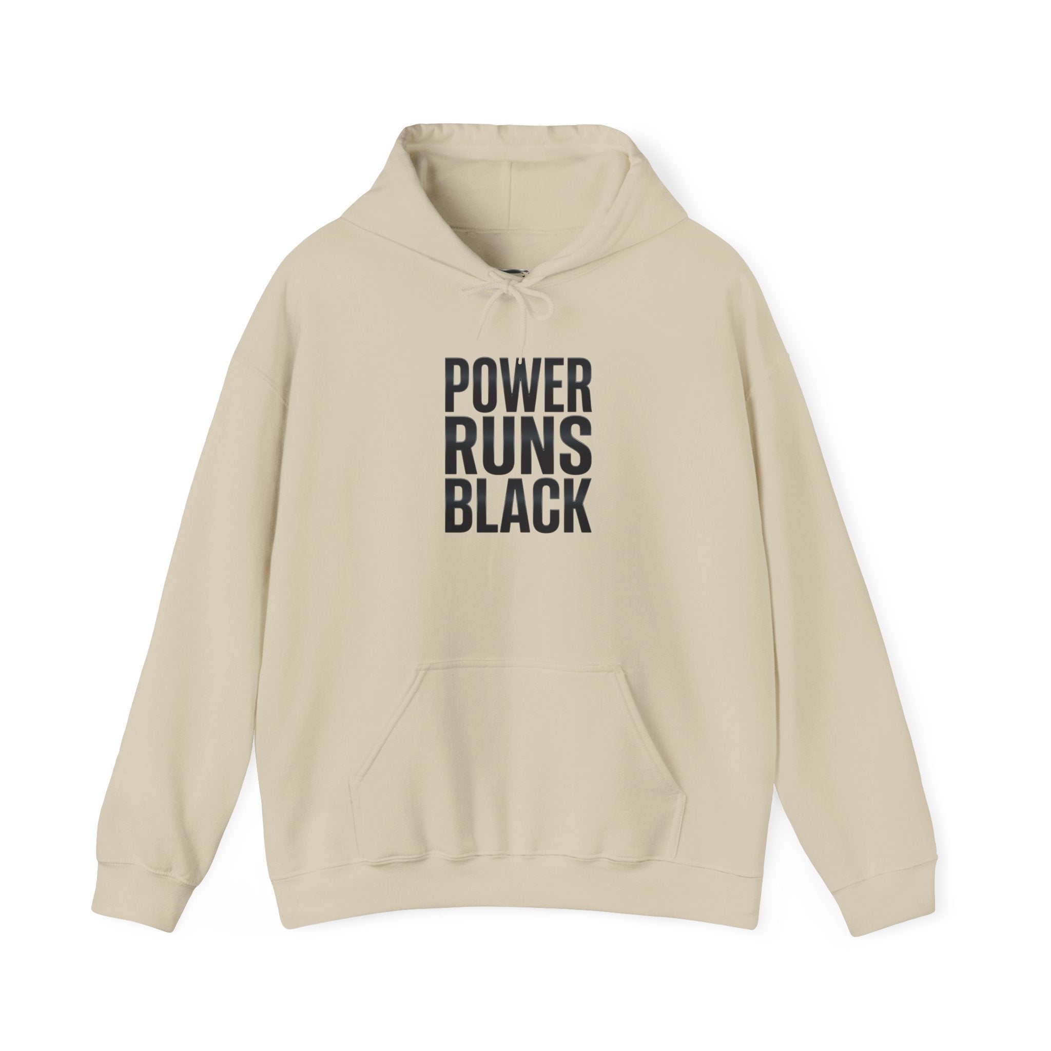 Power Runs Black Hoodie — Bold Graphic Athletic Streetwear by Printify