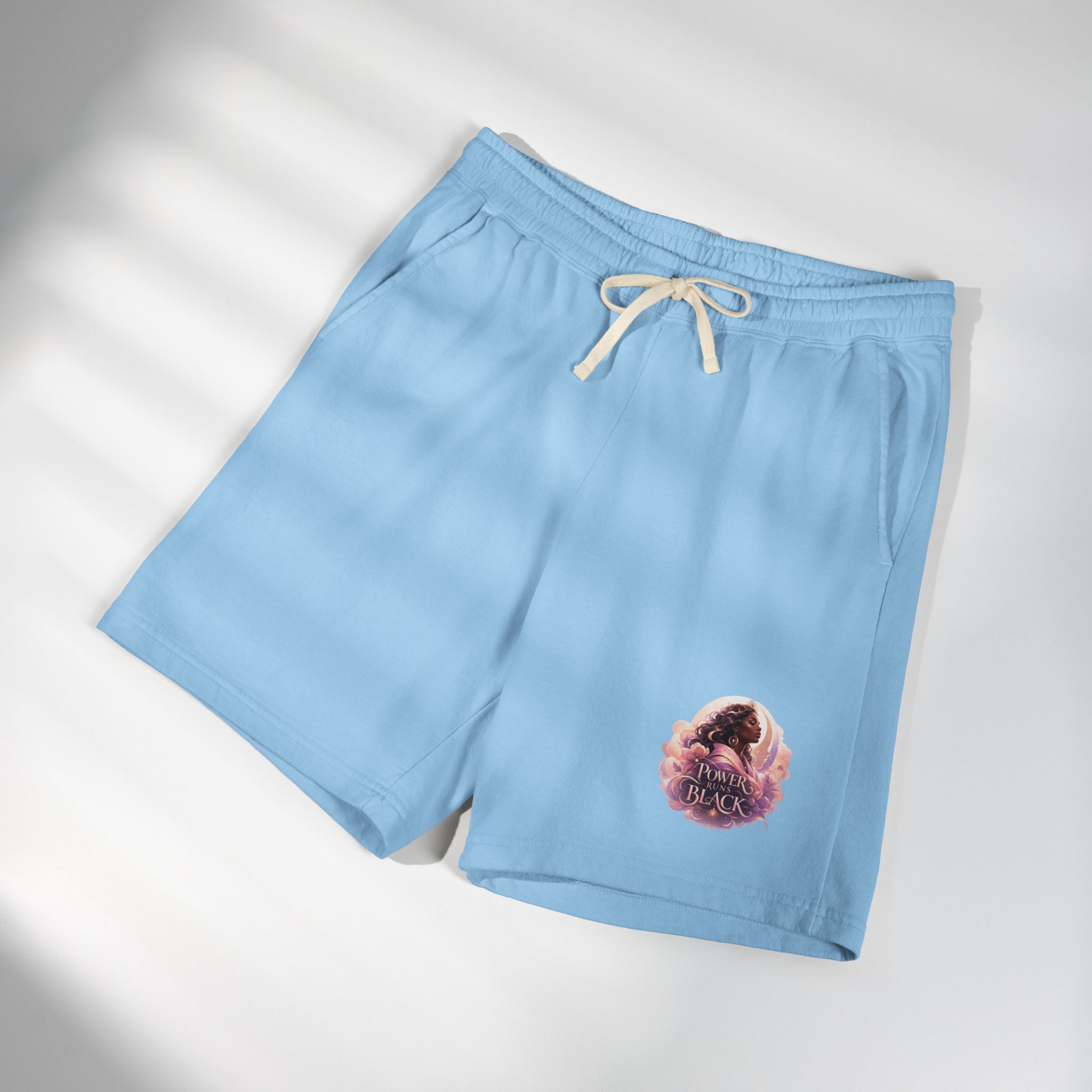 Power Runs Black Spirit Graphic Sweat Shorts — Cozy Lightweight Fleece Lounge Shorts by Printify