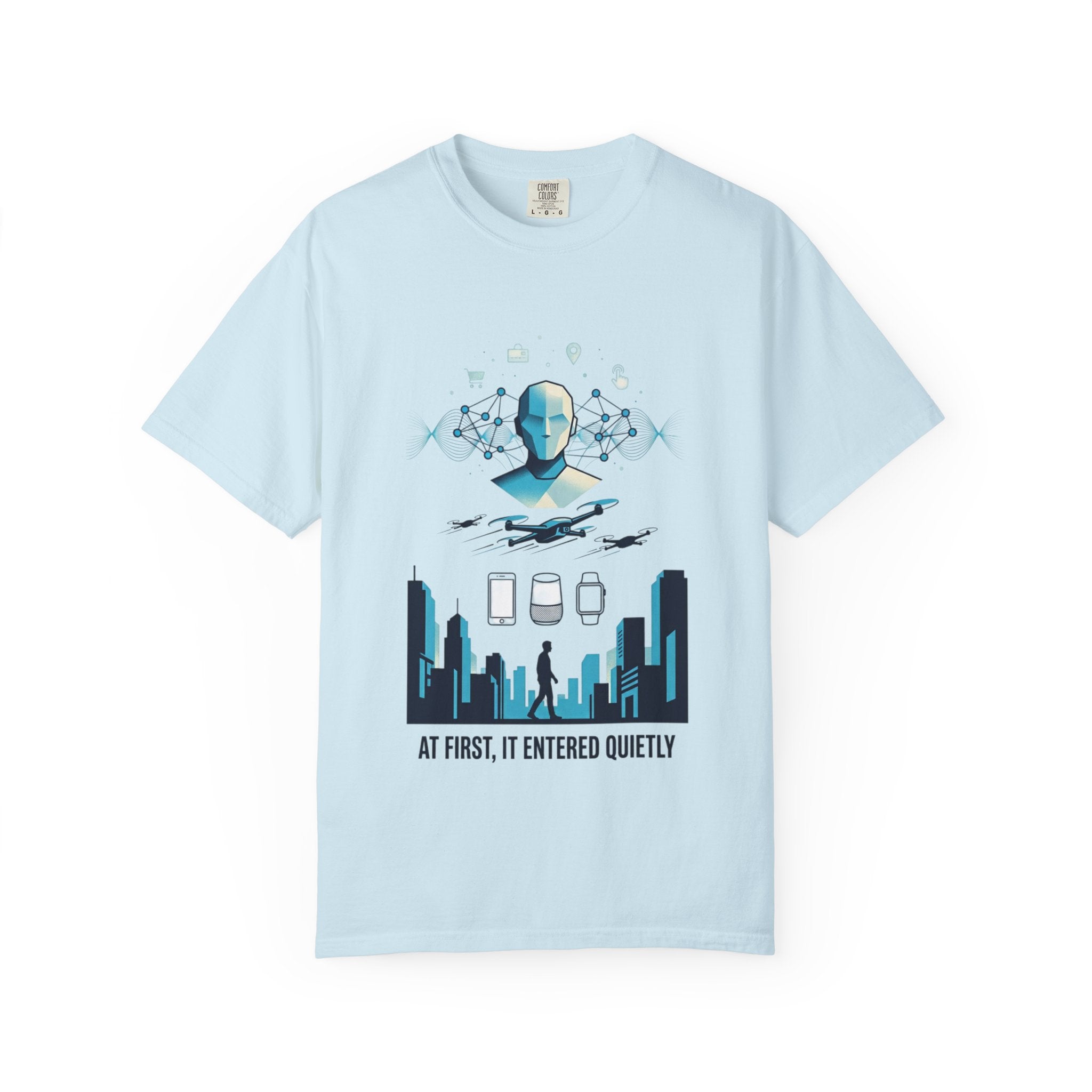 Power Runs Black AI Metropolis T-Shirt — 'At First, It Entered Quietly' Cybercity Graphic Tee by Concepts VS Entertainment/Tiktok shop
