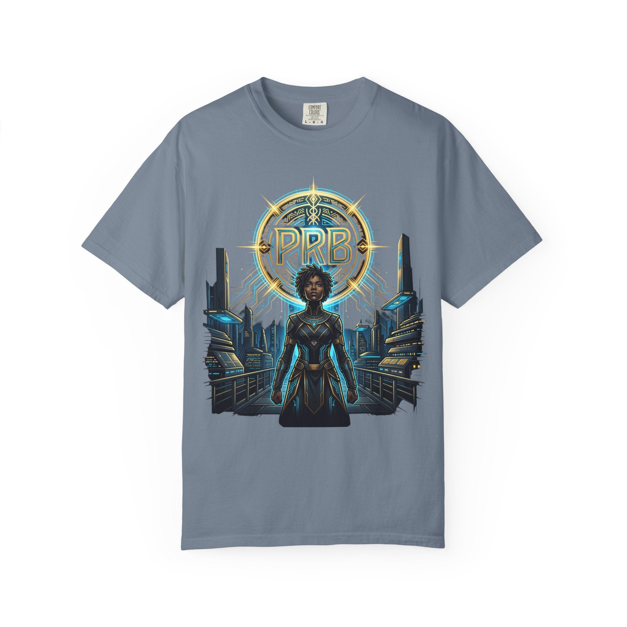 Futuristic Warrior Afrofuturist Graphic T-Shirt | Sci-Fi Streetwear Tee by Printify
