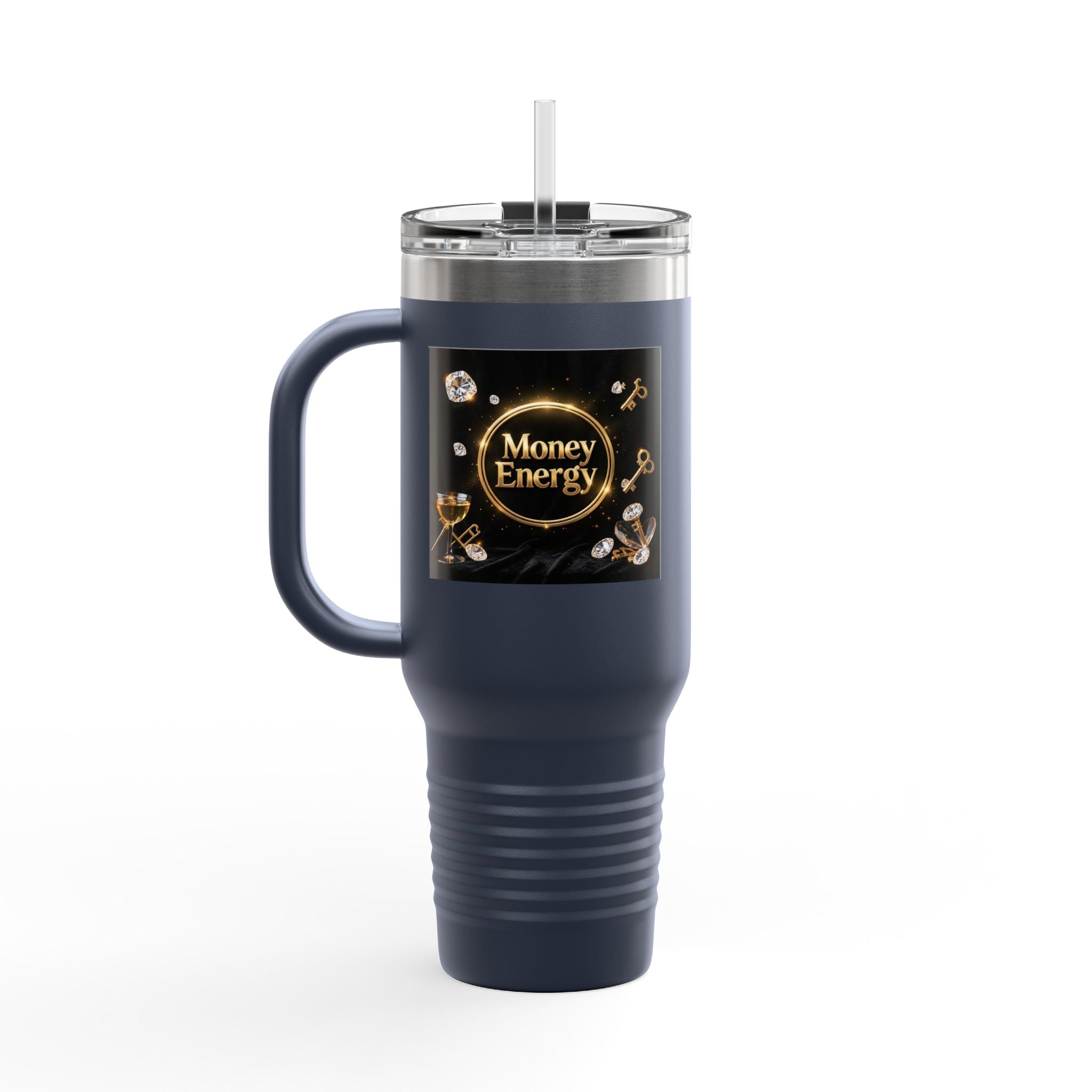 PRB 40oz Insulated Travel Mug — "Money Energy" Motivational Design by Power Runs Black