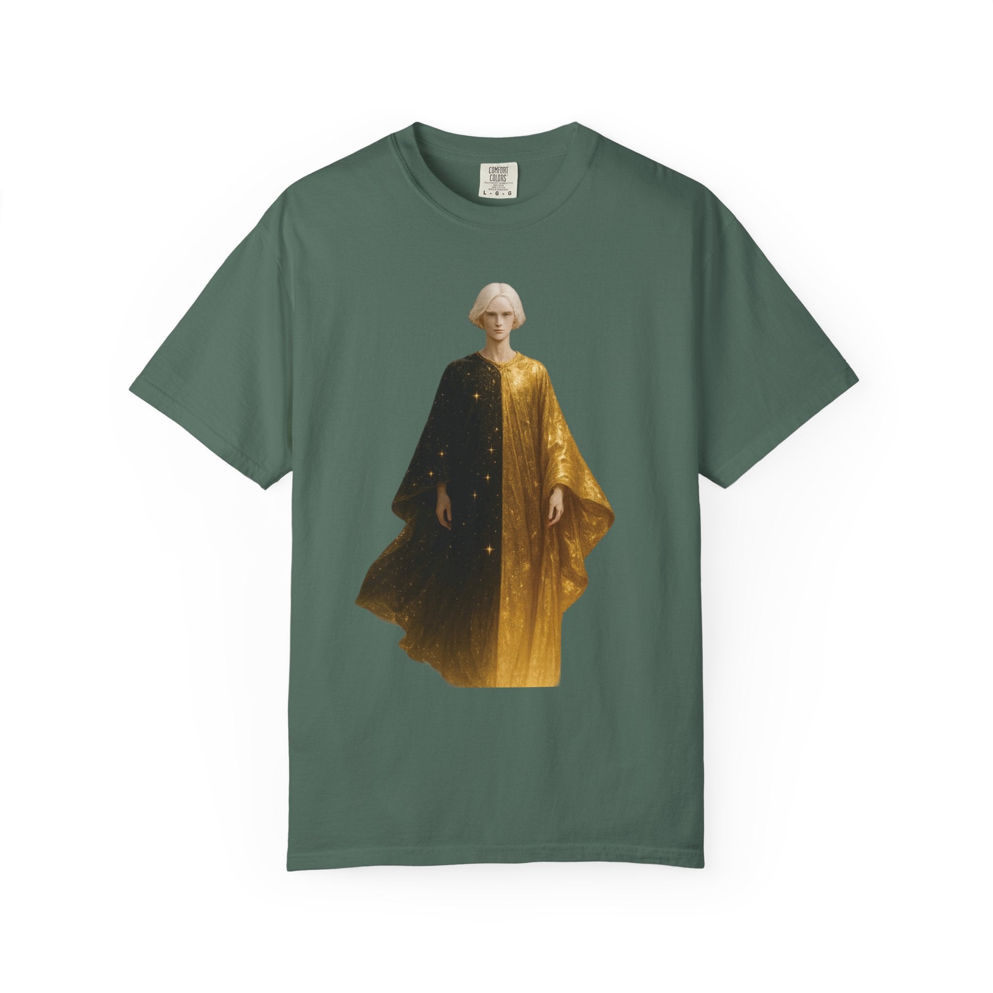 Power Runs Black PRB Twelfth Golden Cloak Figure T-Shirt | Surreal Angelic Portrait by Power Runs Black