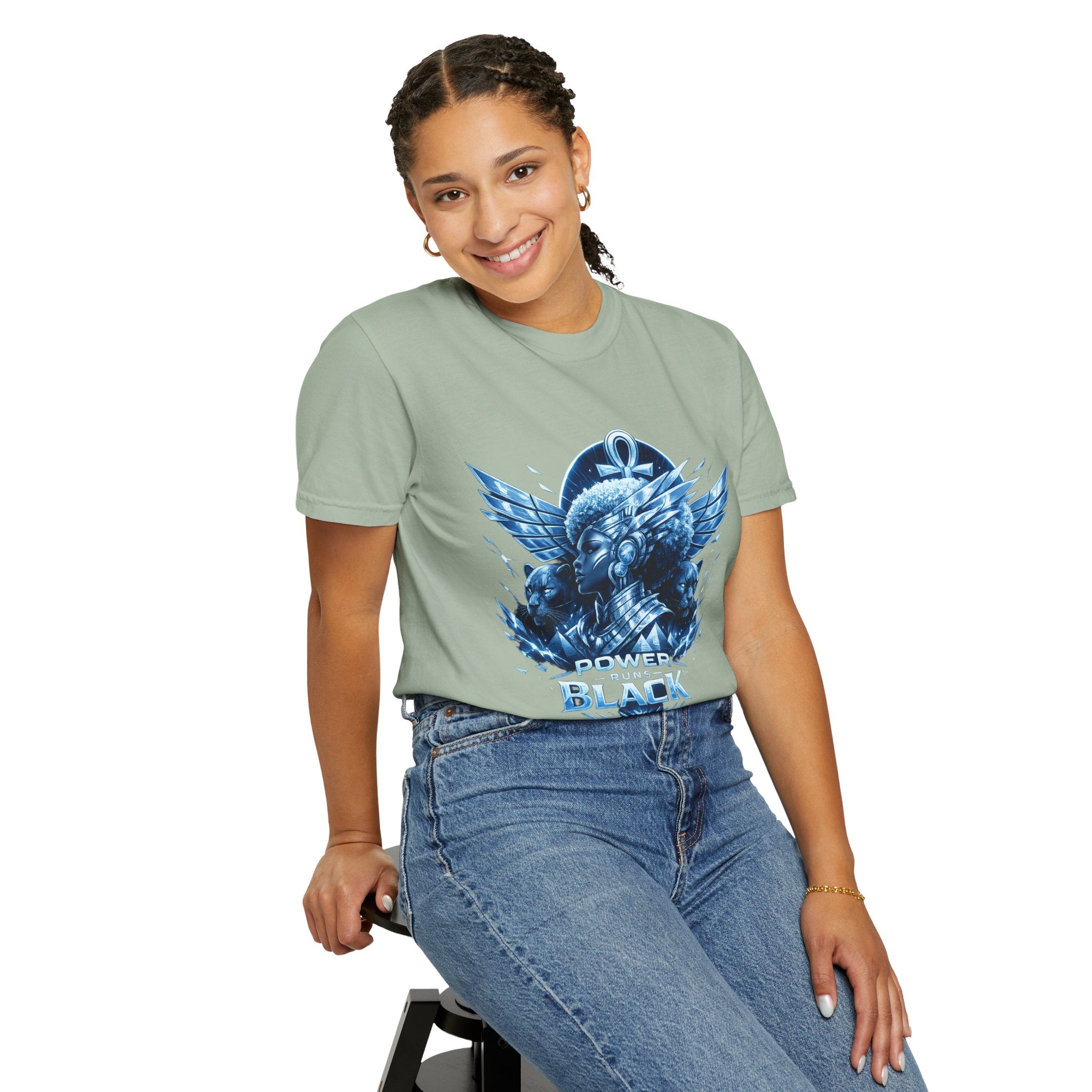 Power of Black Graphic T-Shirt — Egyptian Ankh Warrior Design by Power Runs Black