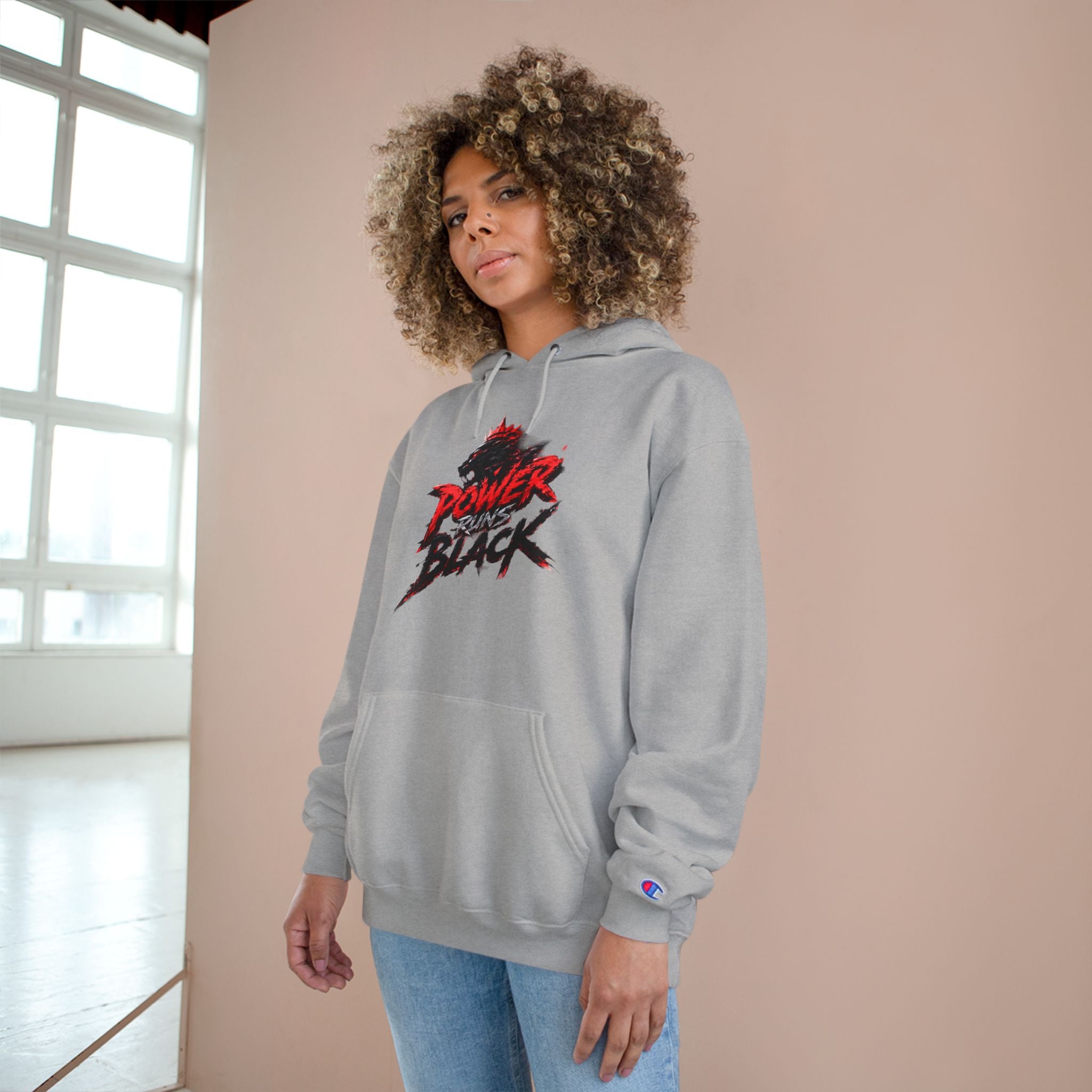 Power Runs Black logo hoodie | Flame crest design by Power Runs Black