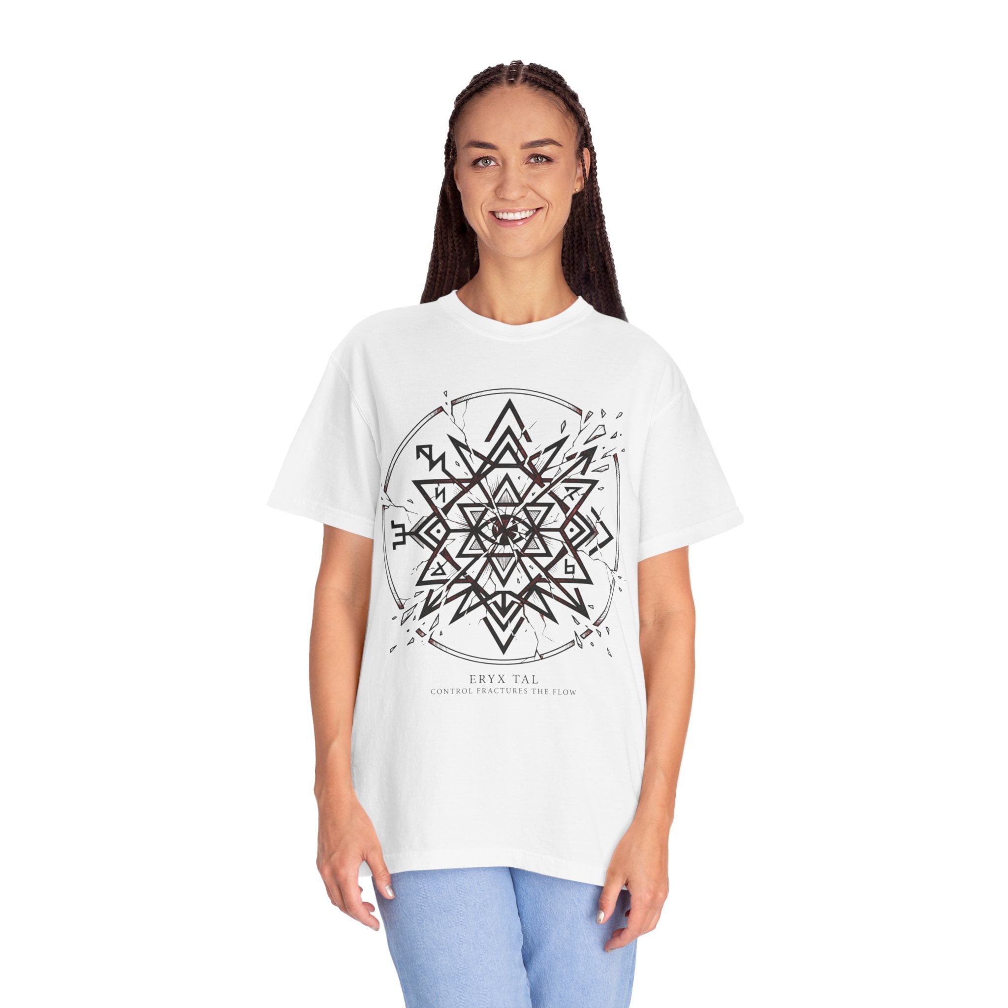 Power Runs Black PRB Eryx Tal Geometric Mandala T-Shirt — Symmetric Star Graphic Tee by Power Runs Black