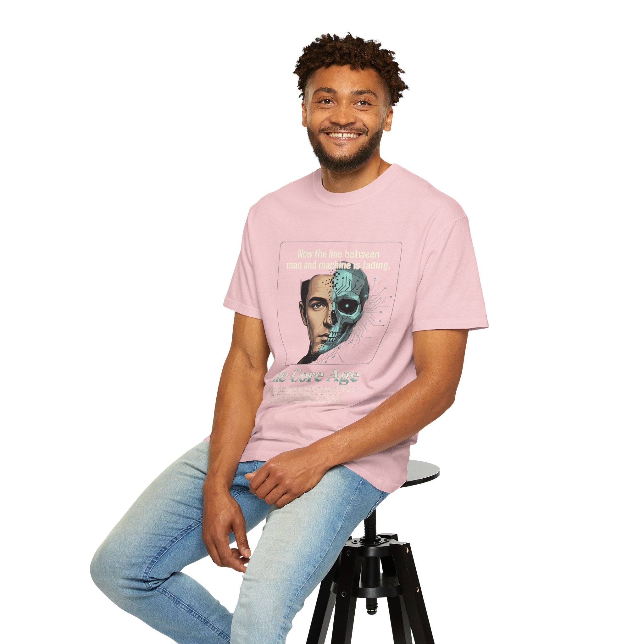 Power Runs Black AI Fusion Graphic T-Shirt — "The Core Age" Split Face Design by Power Runs Black