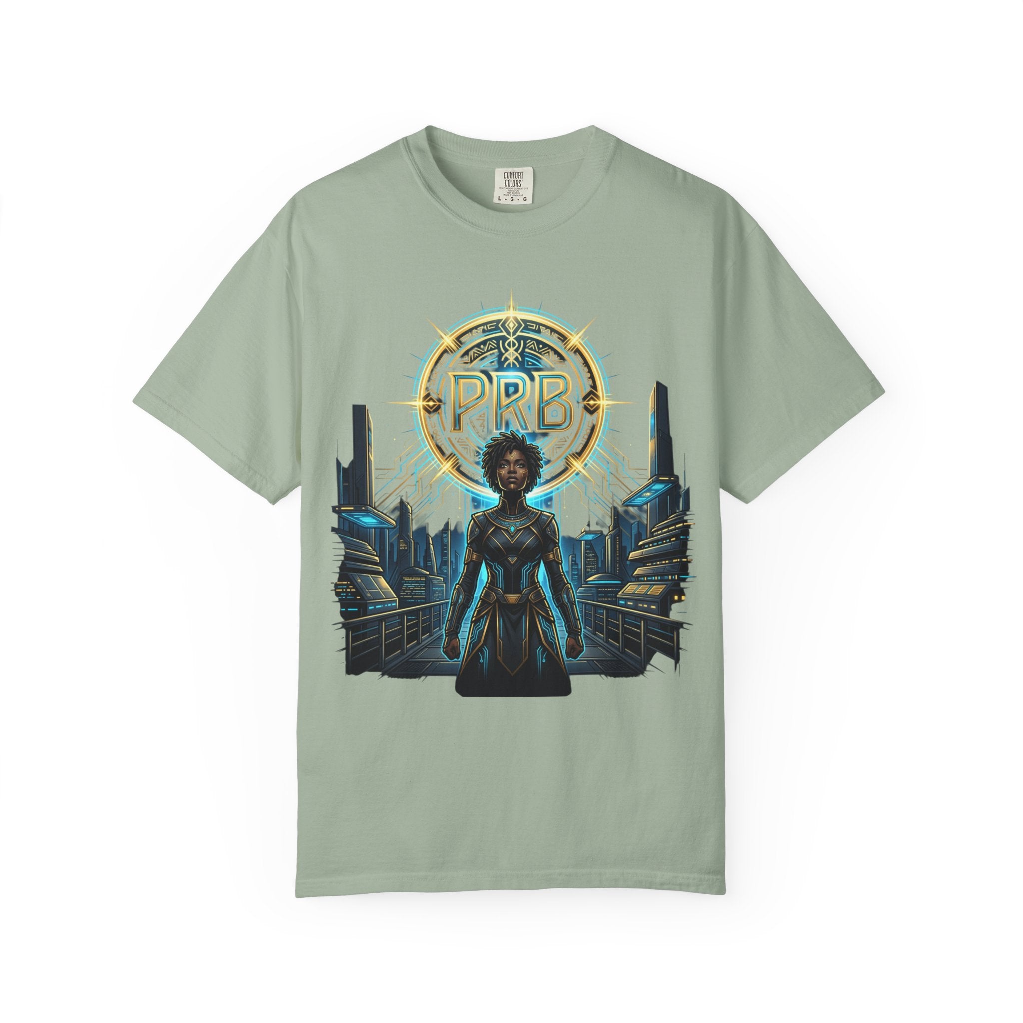 Futuristic Warrior Afrofuturist Graphic T-Shirt | Sci-Fi Streetwear Tee by Printify