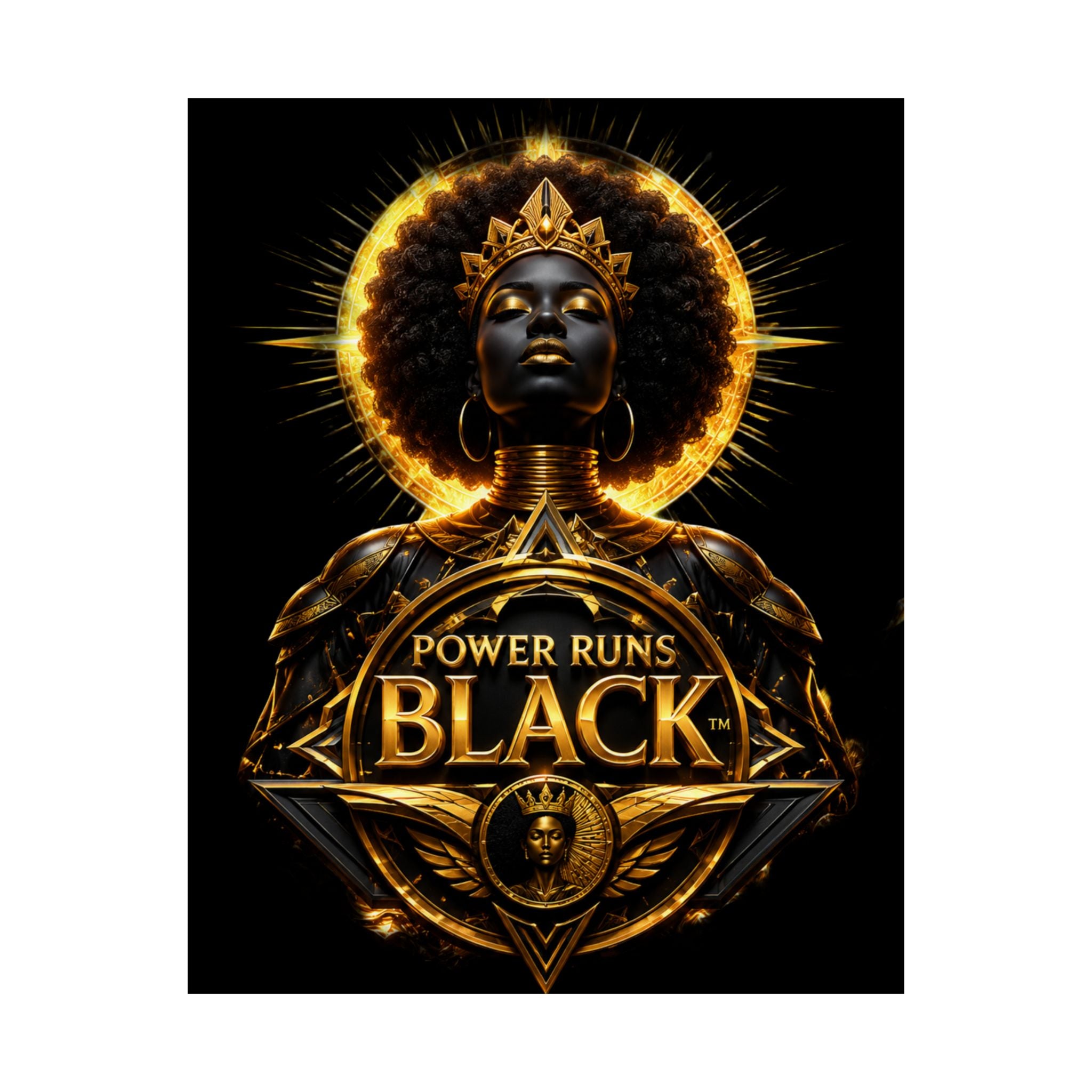 Power Runs Black Matte Poster — "Power Runs Black" Afrocentric Goddess Wall Art by Power Runs Black