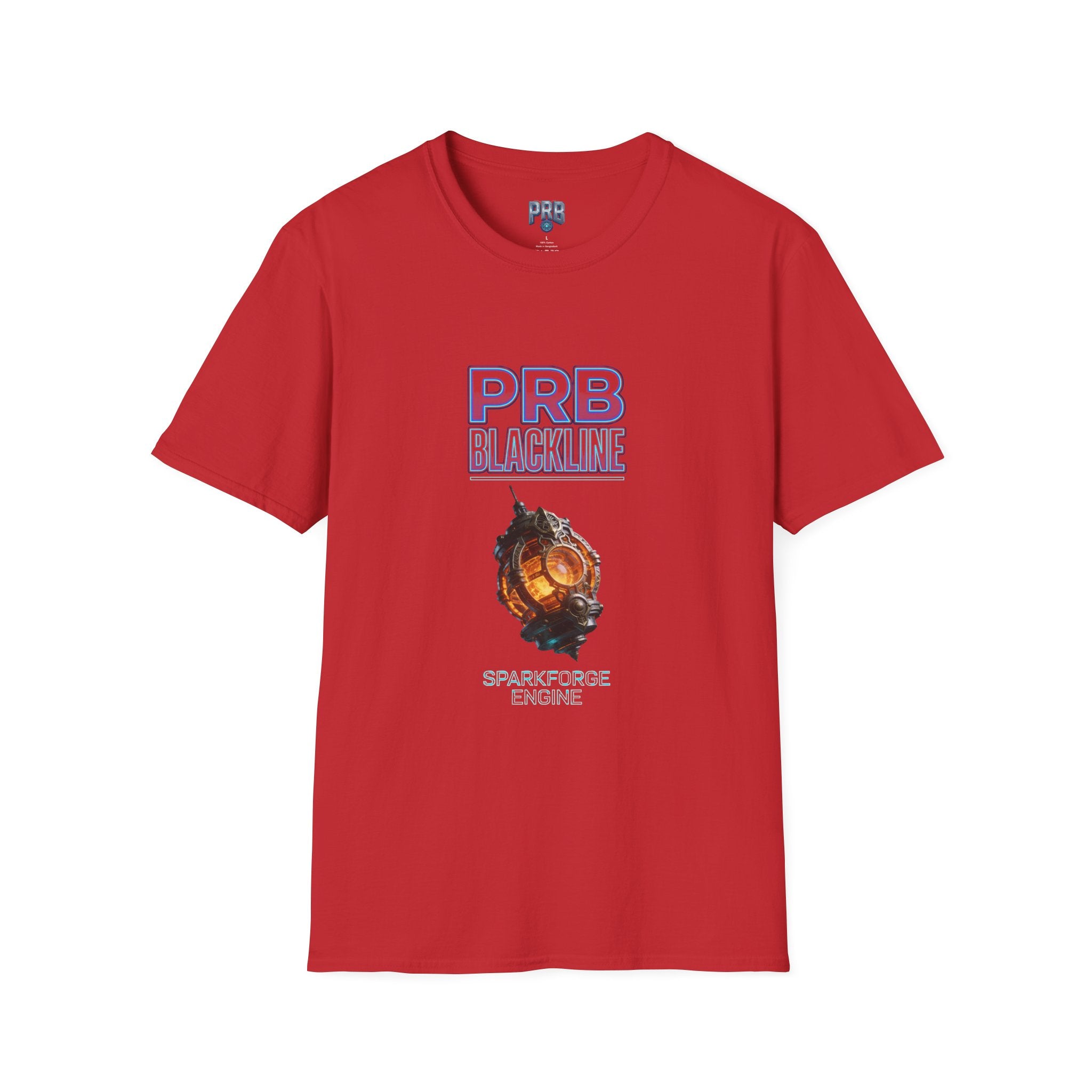 PRB Blackline Sparkforge Engine T‑Shirt — Sci‑Fi Mechanical Graphic Tee by Power Runs Black
