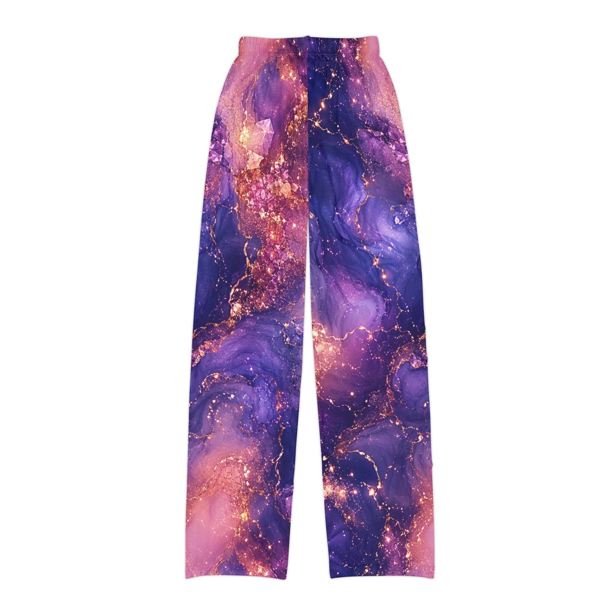 Purple Galaxy Swirl Kids Lounge Pants | Space Nebula Print by Power Runs Black