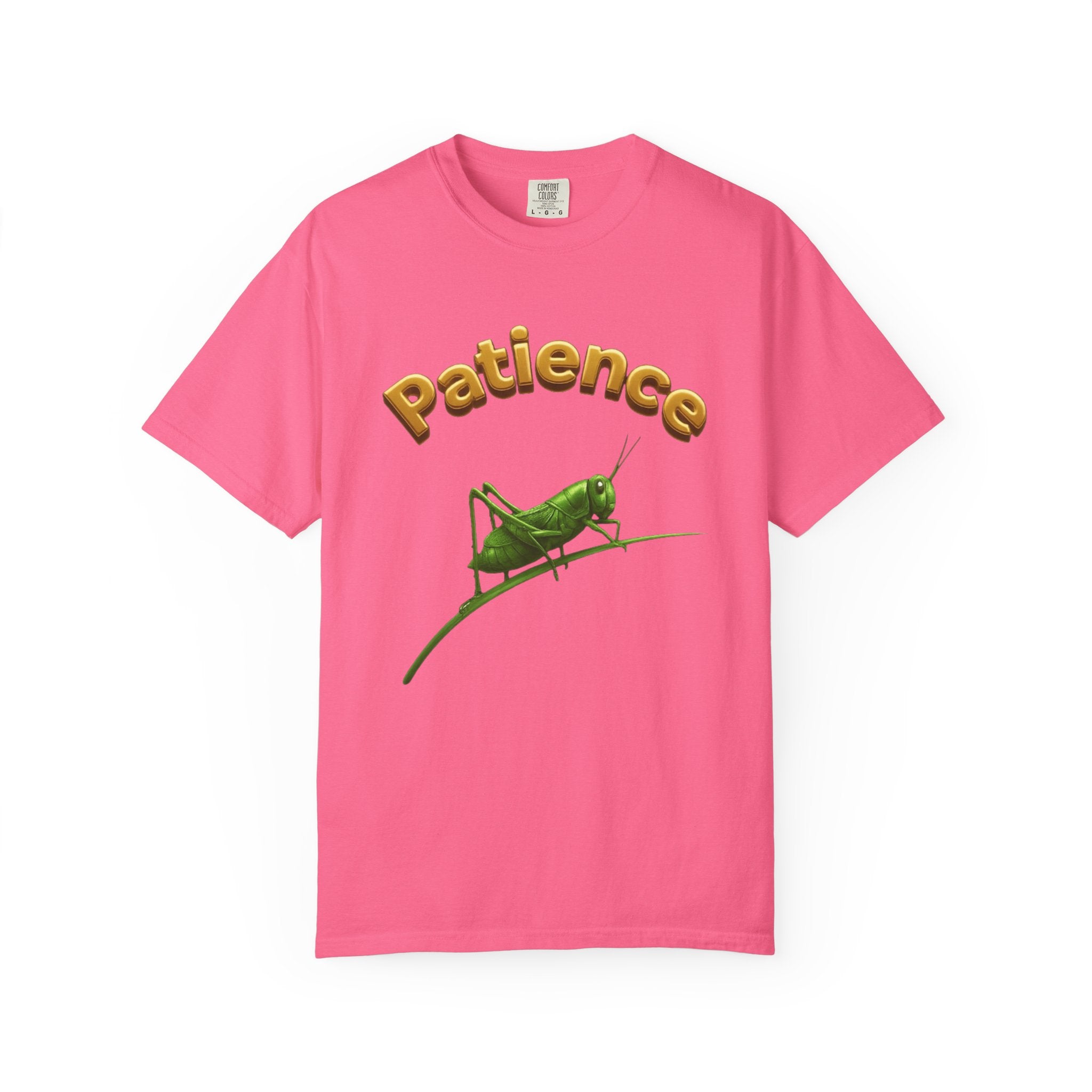 PRB Patience Grasshopper T-shirt | Green Grasshopper Illustration, Positive Quote by Power Runs Black
