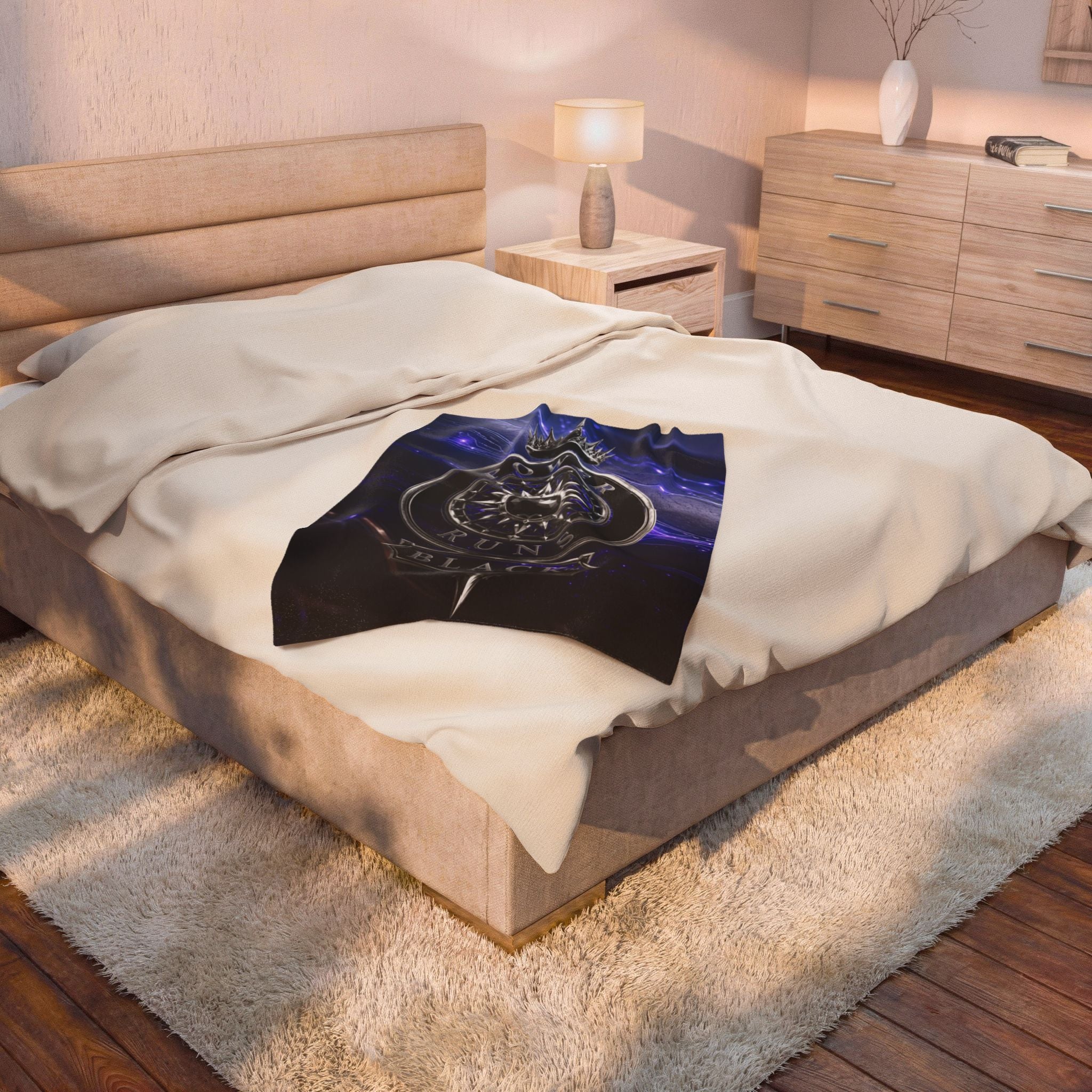 Power Runs Black Velveteen Plush Blanket – Galactic Crown Emblem by Power Runs Black