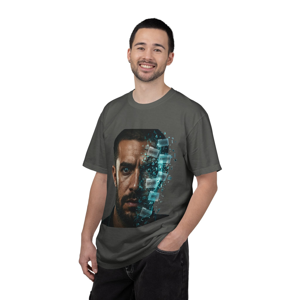 Syndication Loop Cyberpunk Portrait Tee — Tech-Noir Graphic T-Shirt | Power Runs Black by Printify