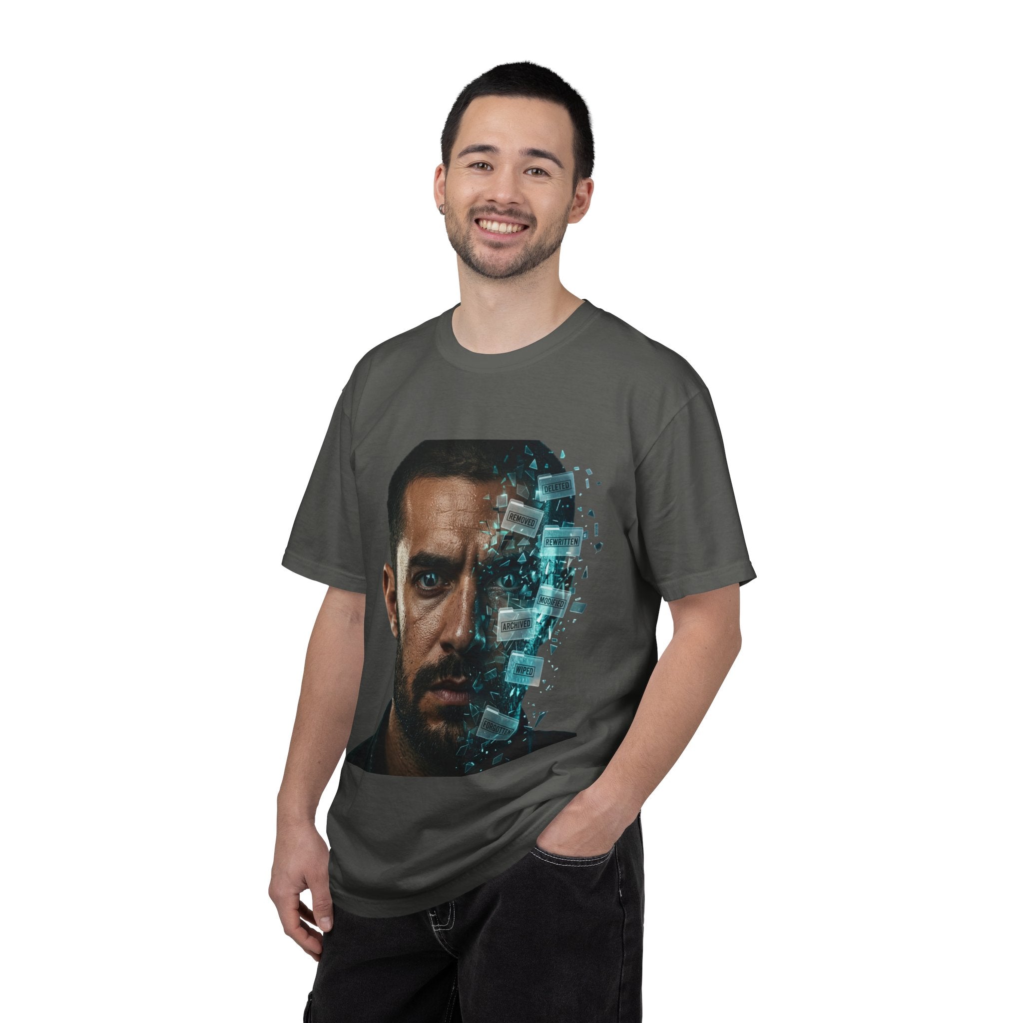 Syndication Loop Cyberpunk Portrait Tee — Tech-Noir Graphic T-Shirt | Power Runs Black by Printify