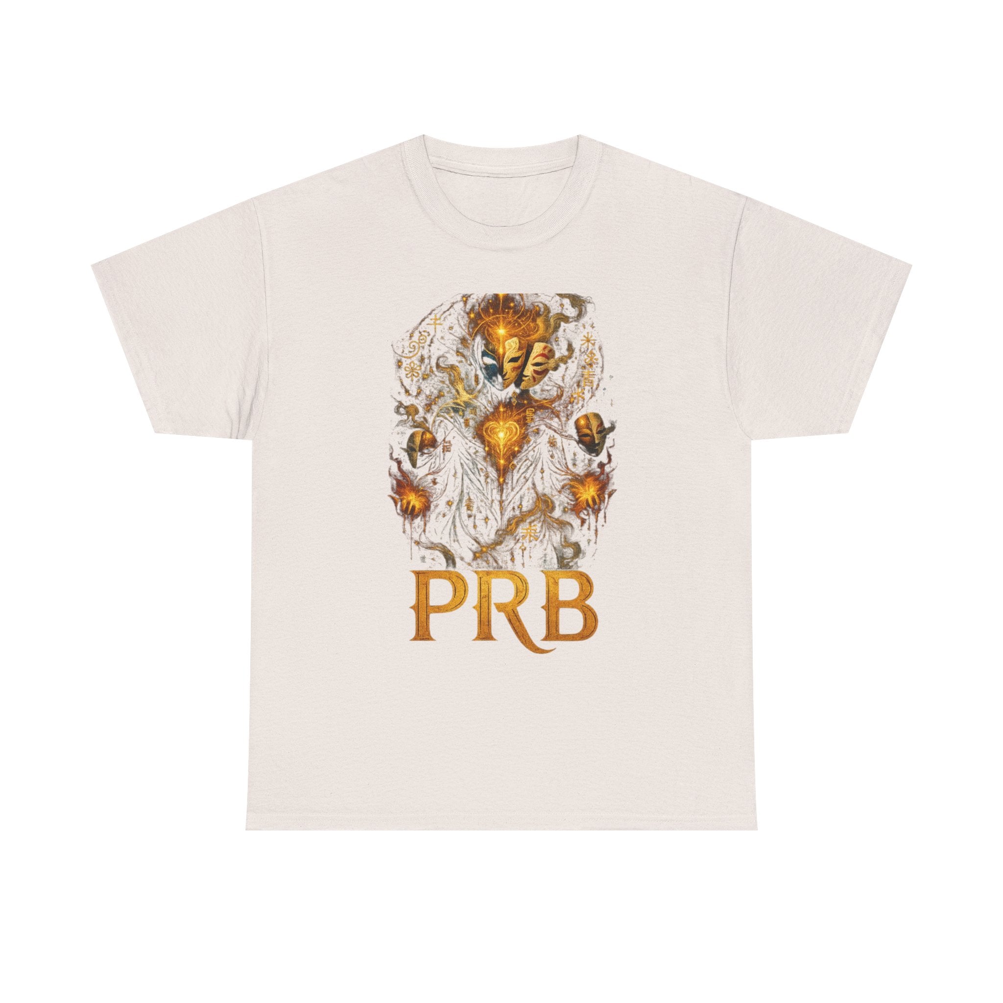PRB Golden Mystic Mask Graphic Tee — Vintage Nature Illustration T-Shirt by Power Runs Black