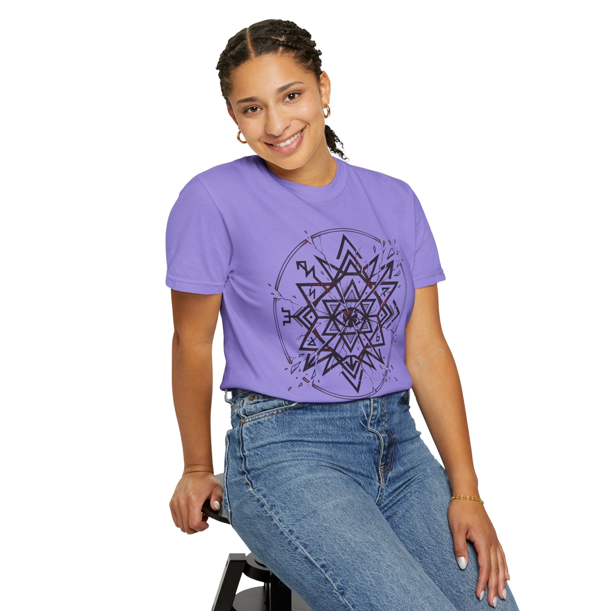 Power Runs Black PRB Eryx Tal Geometric Mandala T-Shirt — Symmetric Star Graphic Tee by Power Runs Black
