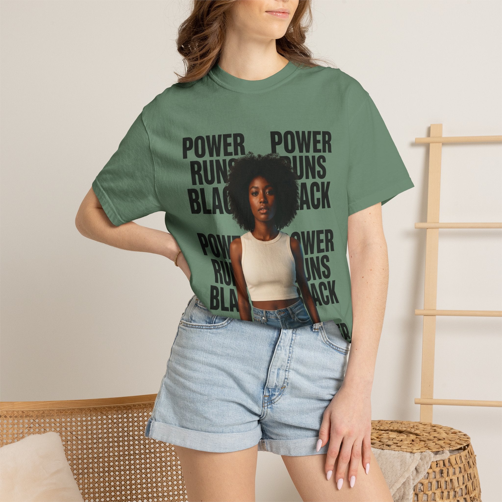Power Runs Black PRB Power Runs Black T-Shirt — Empowerment Portrait Tee by Printify