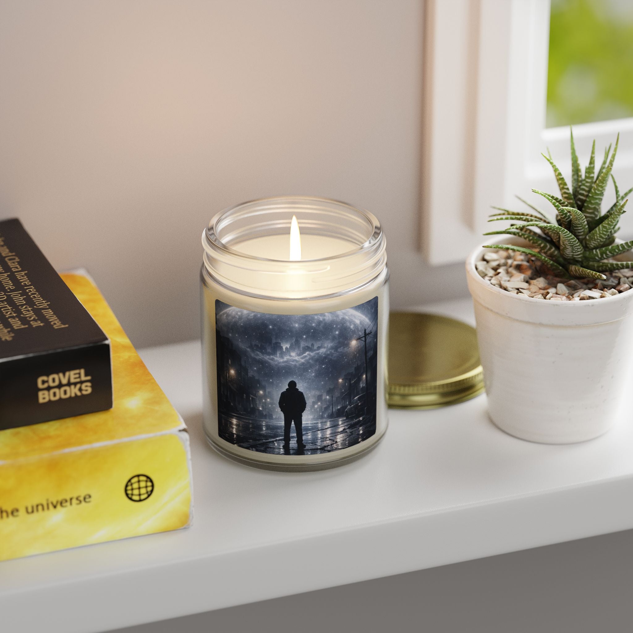PRB Lone Figure Under Moonlight Candle | Coconut Apricot Wax Jar by Power Runs Black