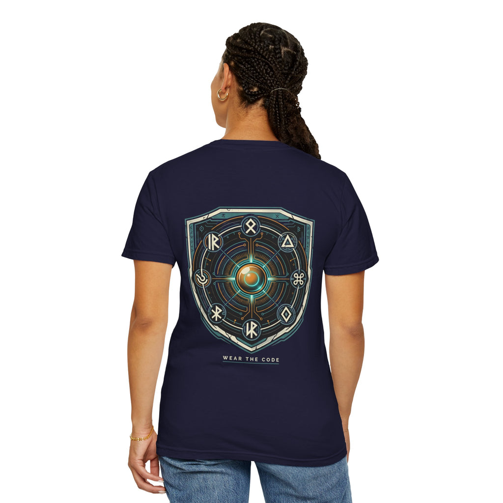 Power Runs Black PRB "Wear The Code" Mystic Shield T-Shirt — Geometric Sigil Graphic Tee by Printify