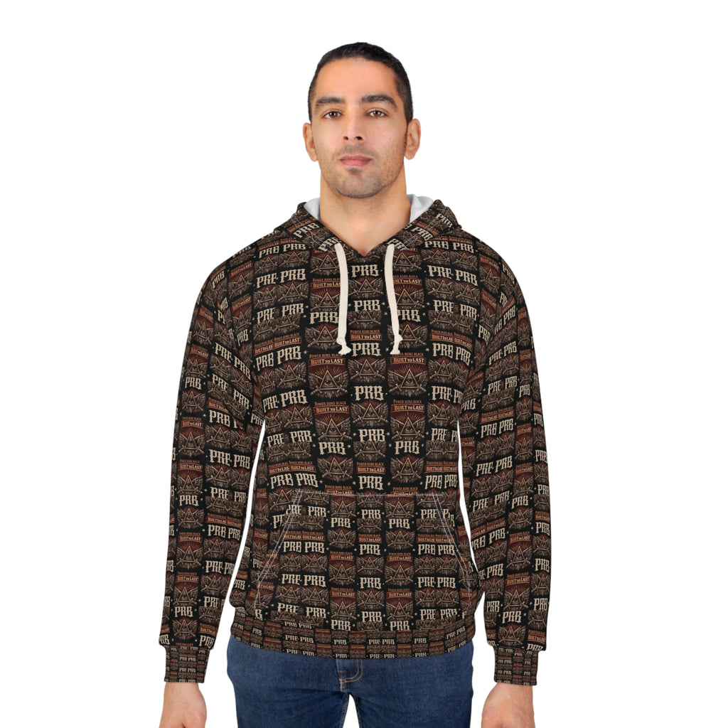 PRB Vintage Brick Wall Pattern Hoodie | Repeating 'PRB' Graphic by Power Runs Black