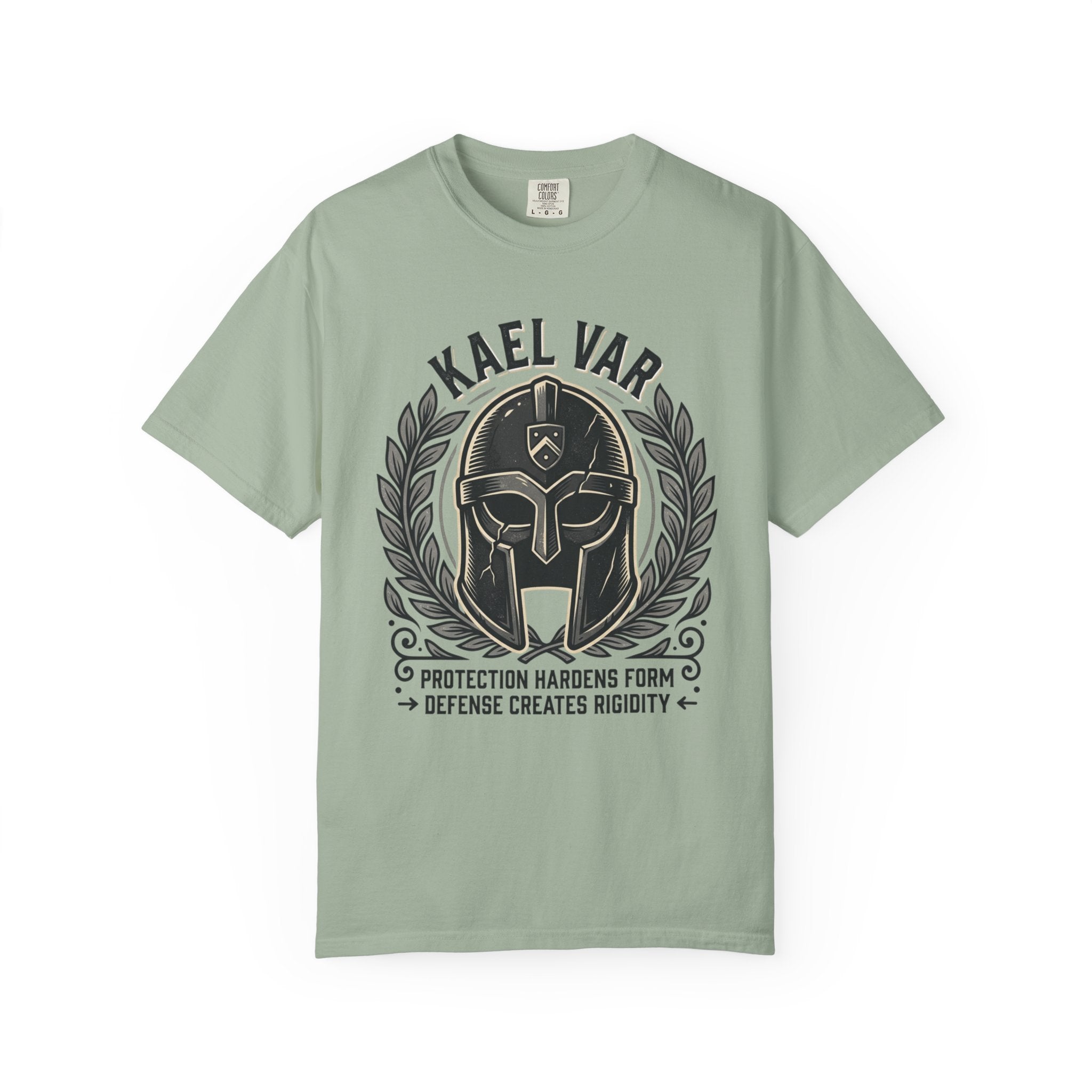 Power Runs Black PRB Kael Var Helmet Graphic T-Shirt — "Protection Hardens Form" Warrior Tee by Power Runs Black