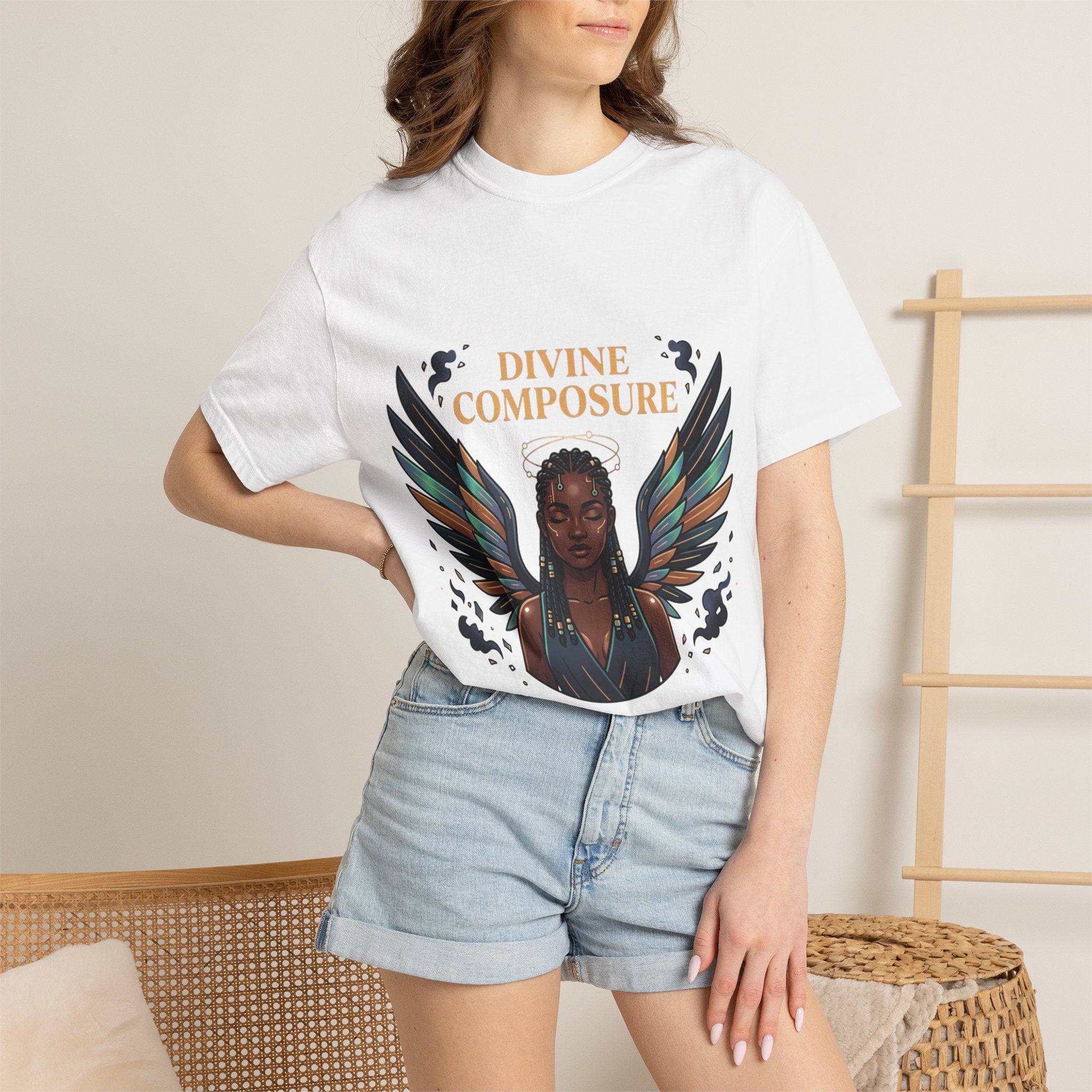 Power Runs Black Divine Composure T-Shirt — Angel Wing Graphic Tee by Printify