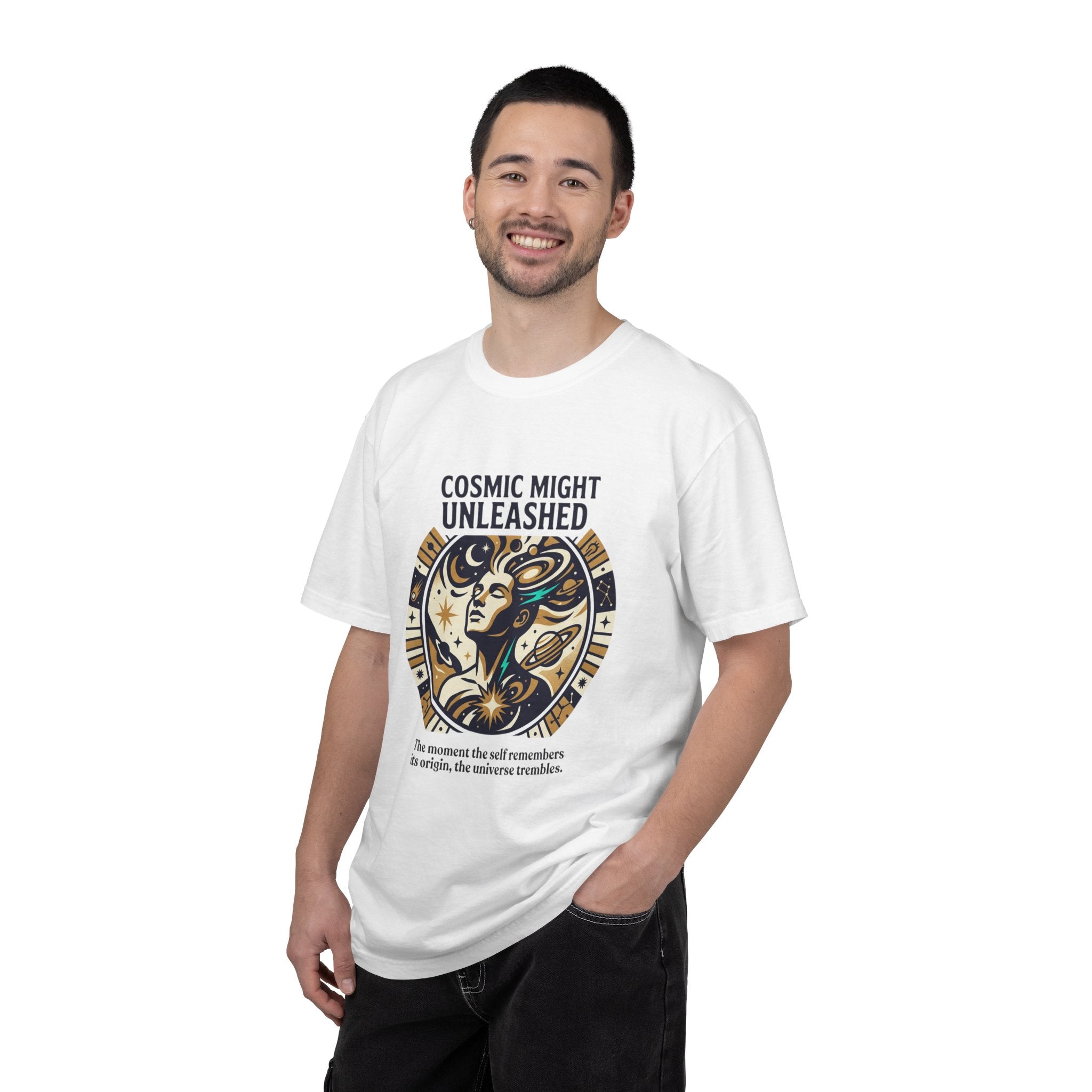 PRB Starforged Flex Cosmic Might Unleashed Graphic T-Shirt — Celestial Stag Astrology Tee by Power Runs Black