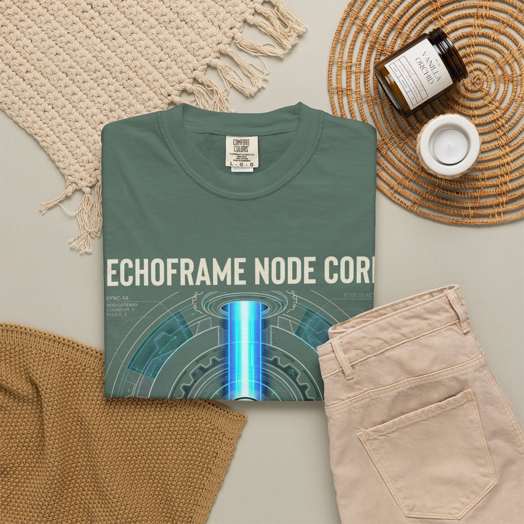 Power Runs Black PRB Echoframe Node Core T-Shirt — Futuristic Tech Graphic Tee by Power Runs Black
