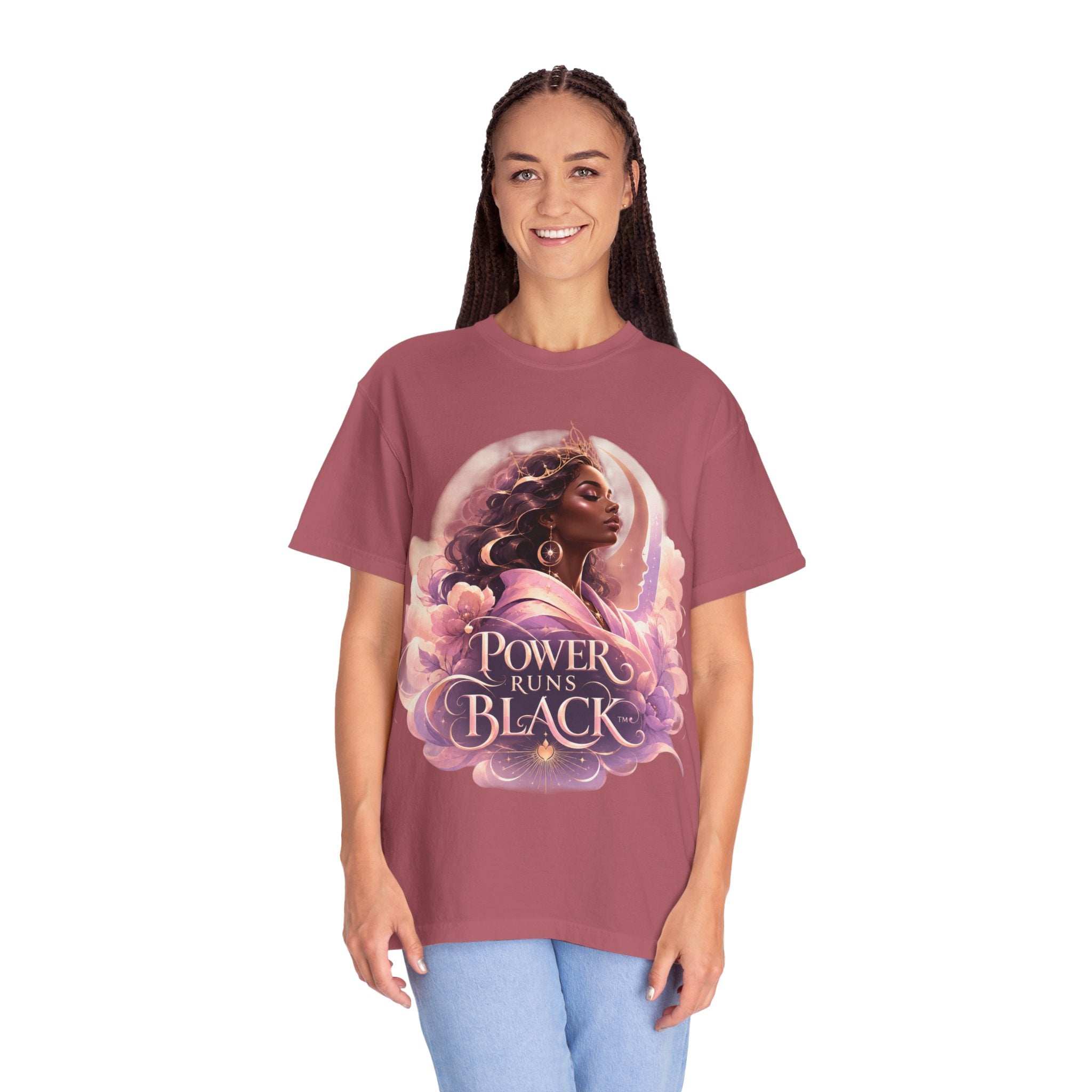 Power Runs Black graphic tee | Black woman portrait, Afro empowerment shirt by Power Runs Black