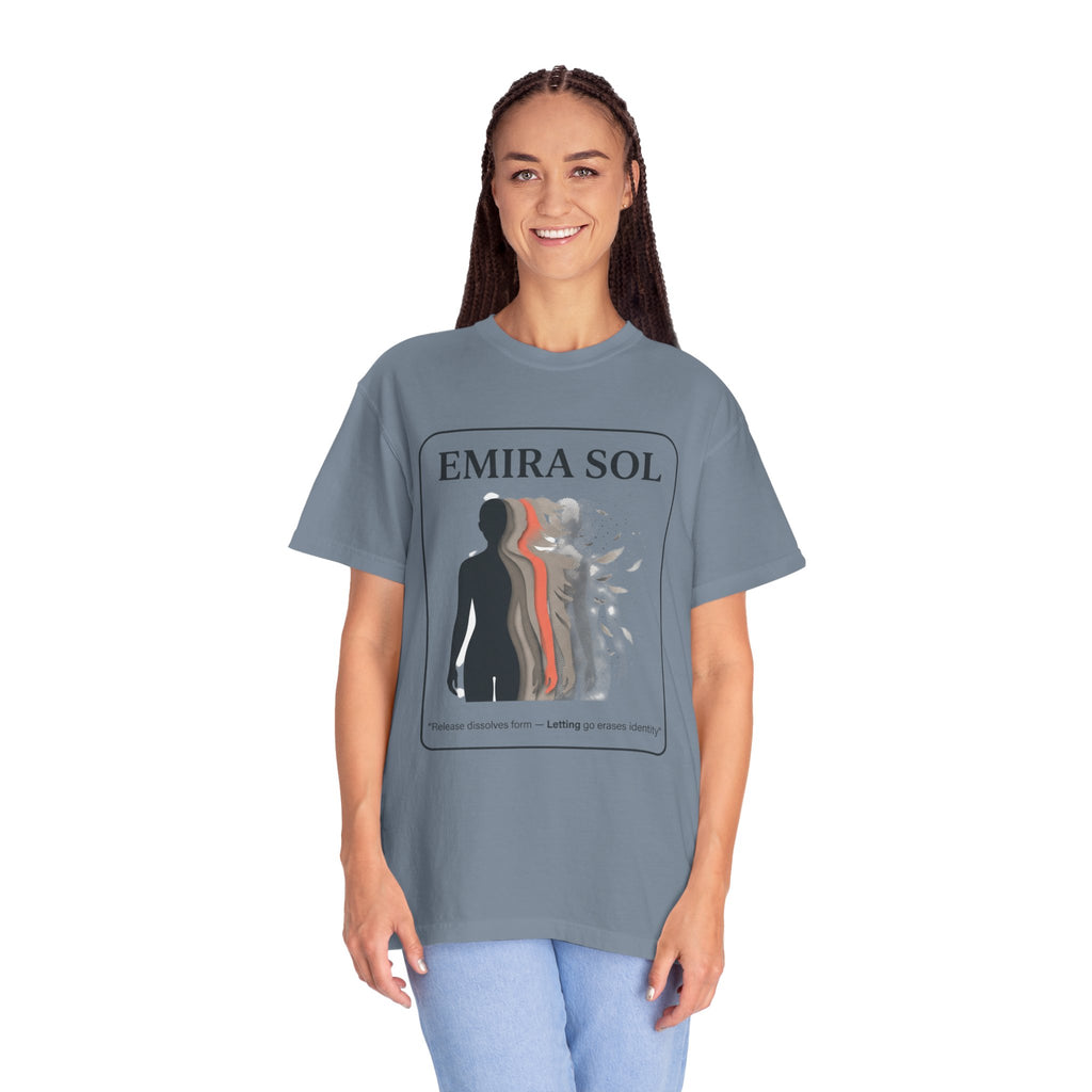 Power Runs Black PRB Emira Sol Graphic T-Shirt — Silhouette Art "Release Shadows" Tee by Printify