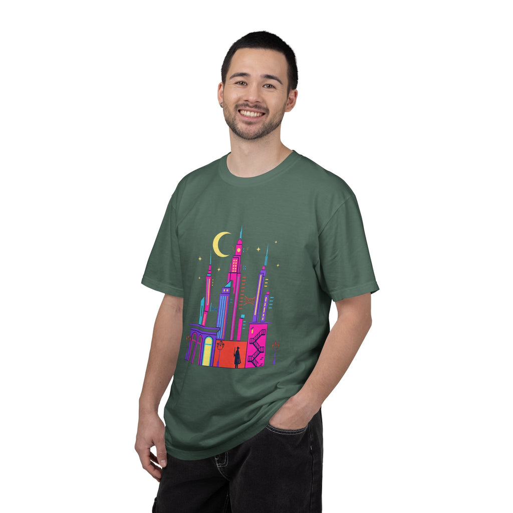 PRB Neon City Skyline T-shirt | Vibrant Urban Nightscape Tee by Power Runs Black