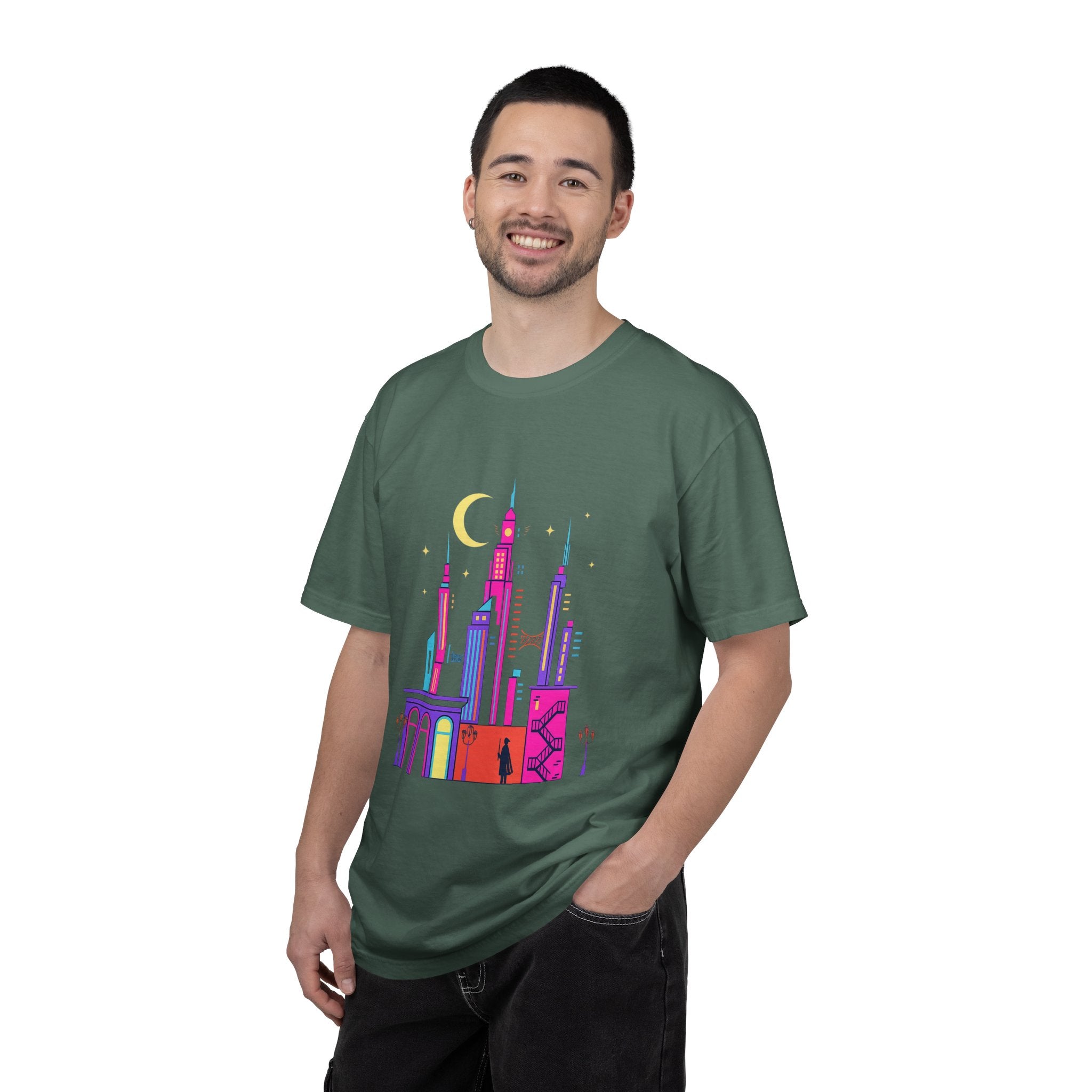 PRB Neon City Skyline T-shirt | Vibrant Urban Nightscape Tee by Power Runs Black